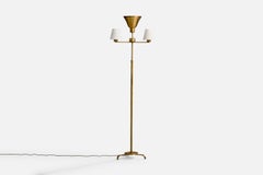 Swedish Designer, Floor Lamp, Brass, Fabric, Sweden, 1930s