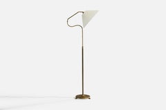 Swedish Designer, Floor Lamp, Brass, Fabric, Sweden, 1930s