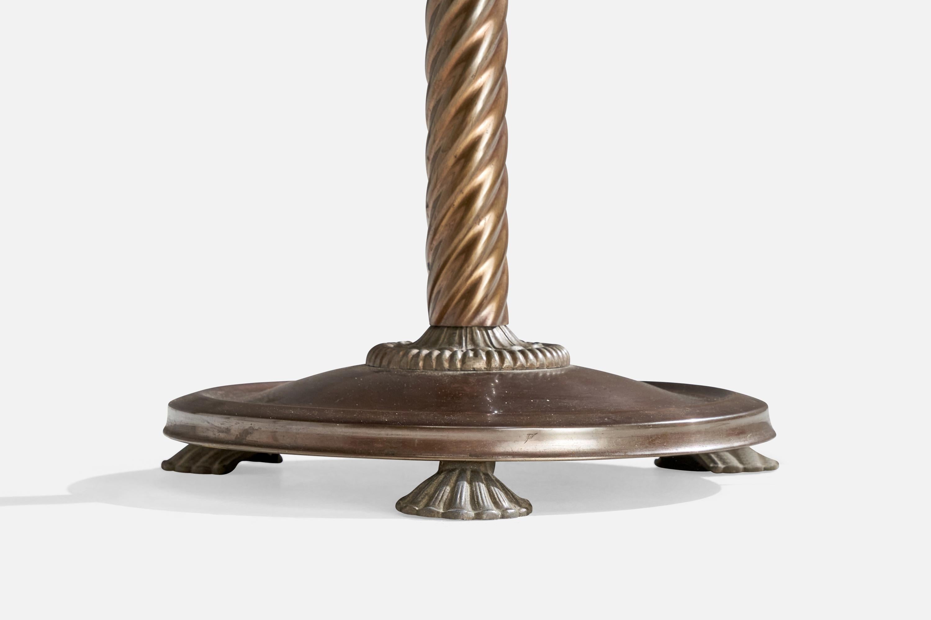 Art Déco Lampada da terra di design svedese, ottone, tessuto, Svezia, anni '1930 in vendita