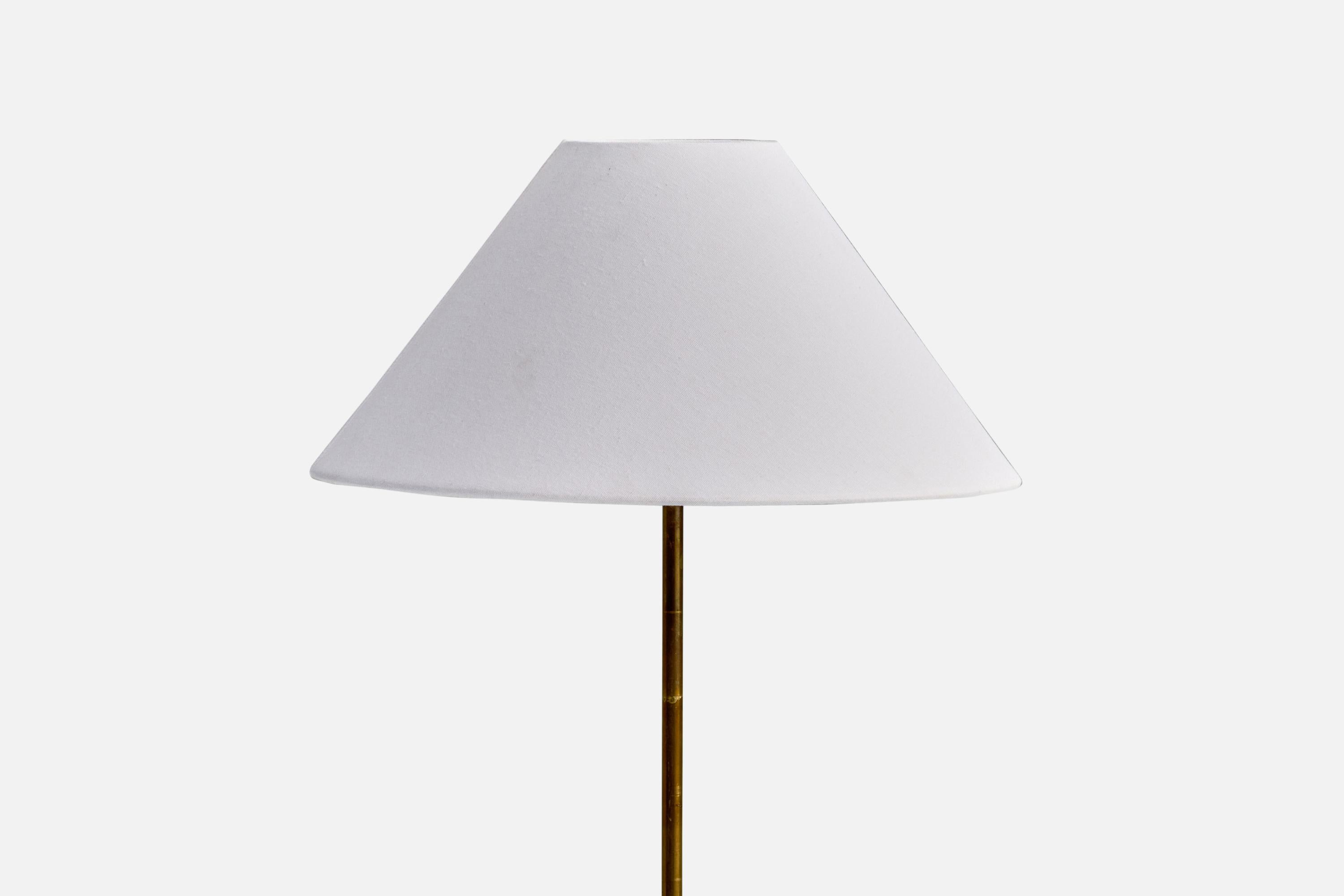 Svedese Lampada da terra di design svedese, ottone, tessuto, Svezia, anni '1930 in vendita