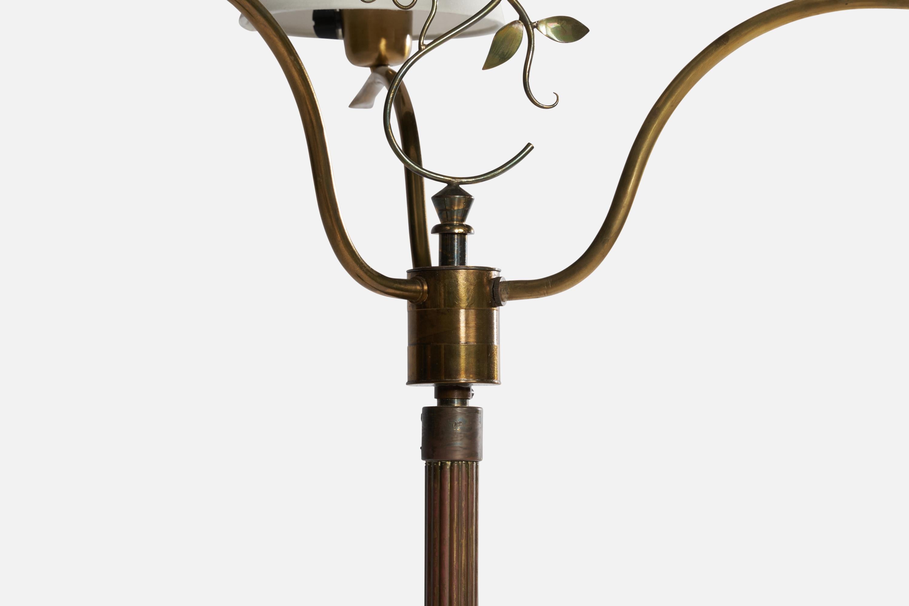 Swedish Designer, Floor Lamp, Brass, Fabric, Sweden, 1930s In Good Condition For Sale In High Point, NC