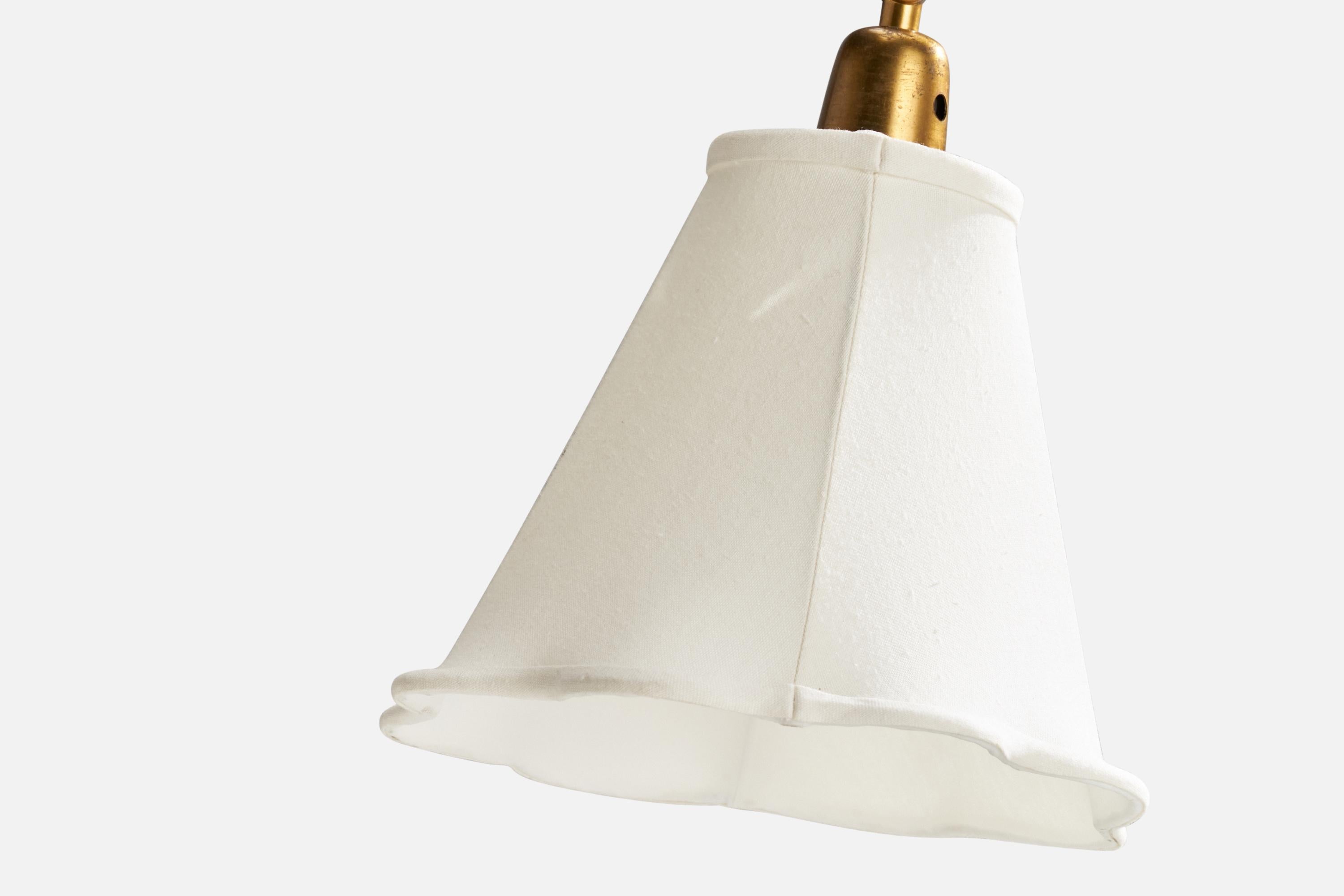 Svedese Lampada da terra di design svedese, ottone, tessuto, Svezia, anni '1930 in vendita