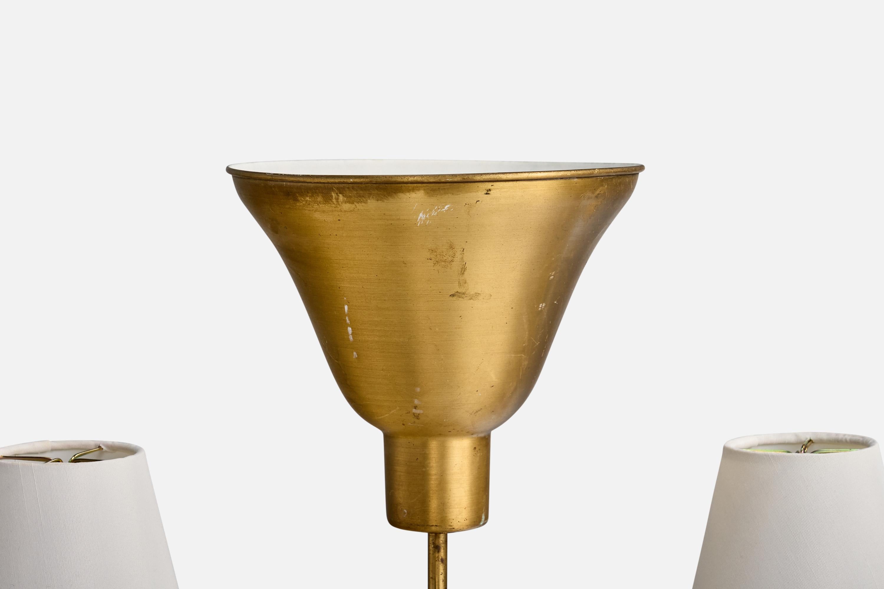 Swedish Designer, Floor Lamp, Brass, Fabric, Sweden, 1930s In Good Condition For Sale In High Point, NC