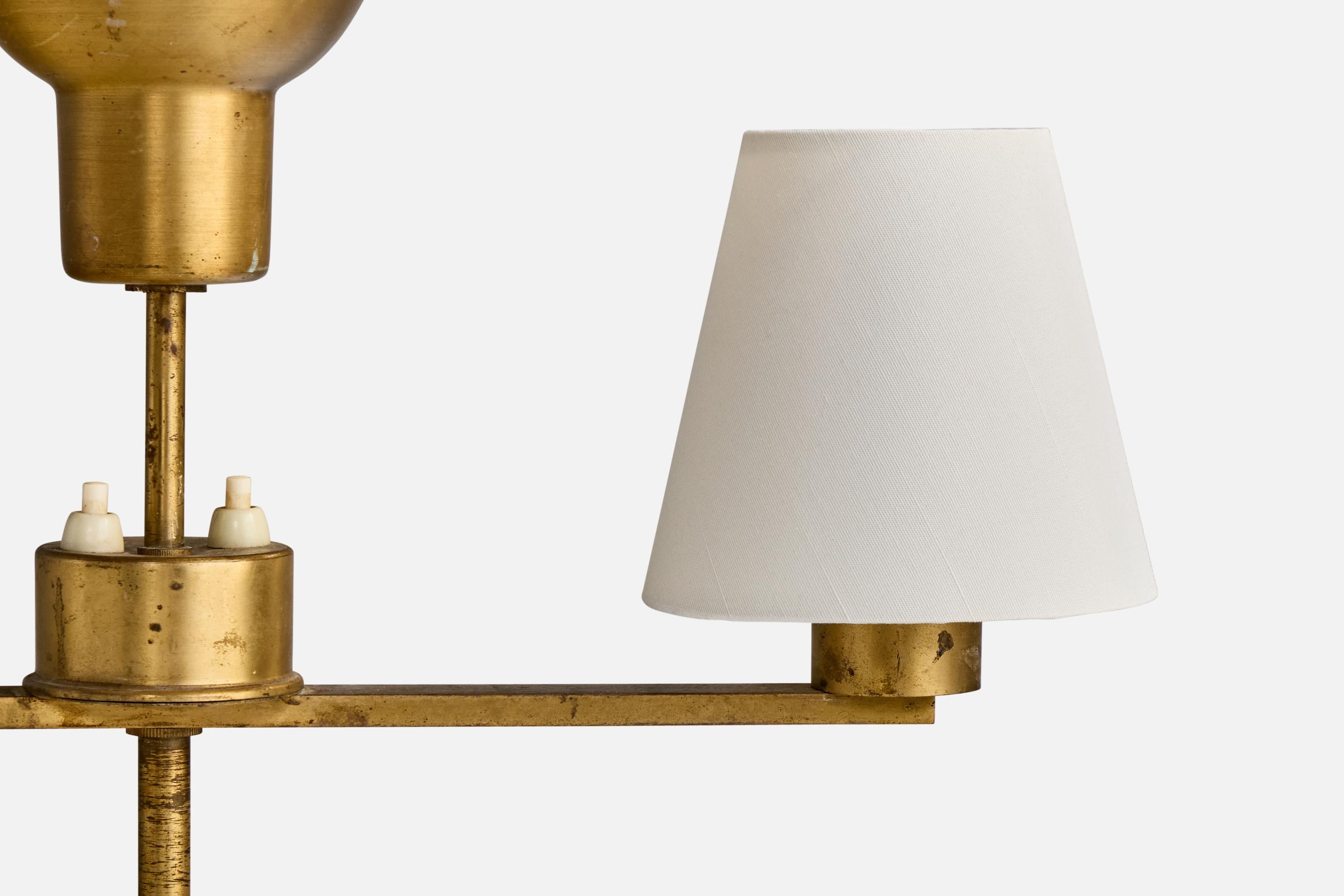 Mid-20th Century Swedish Designer, Floor Lamp, Brass, Fabric, Sweden, 1930s For Sale
