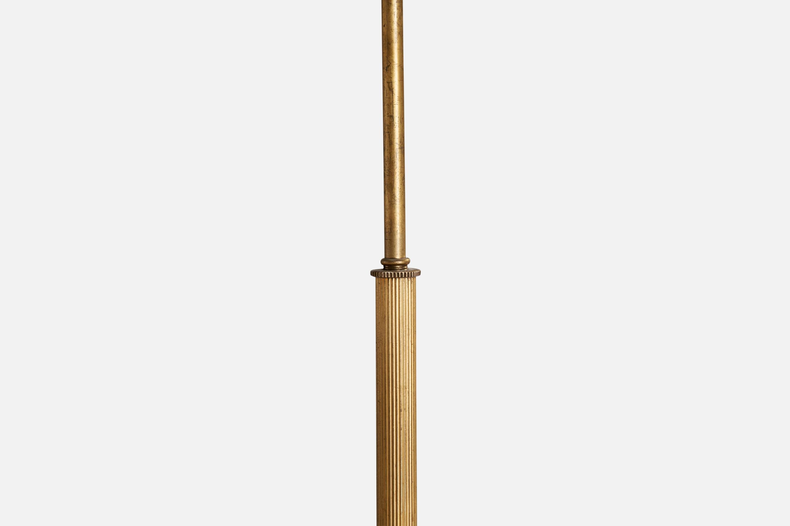 Swedish Designer, Floor Lamp, Brass, Fabric, Sweden, 1930s For Sale 1