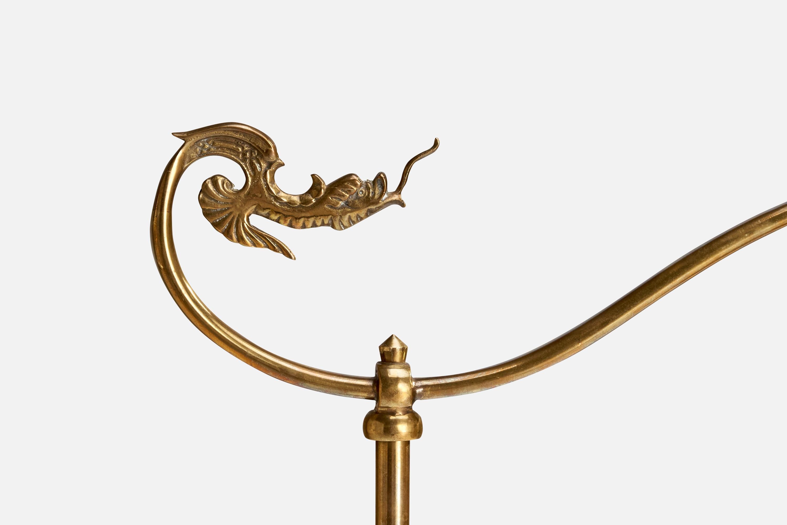 Milieu du XXe siècle Créateur suédois, lampadaire, laiton, tissu, Suède, années 1930 en vente