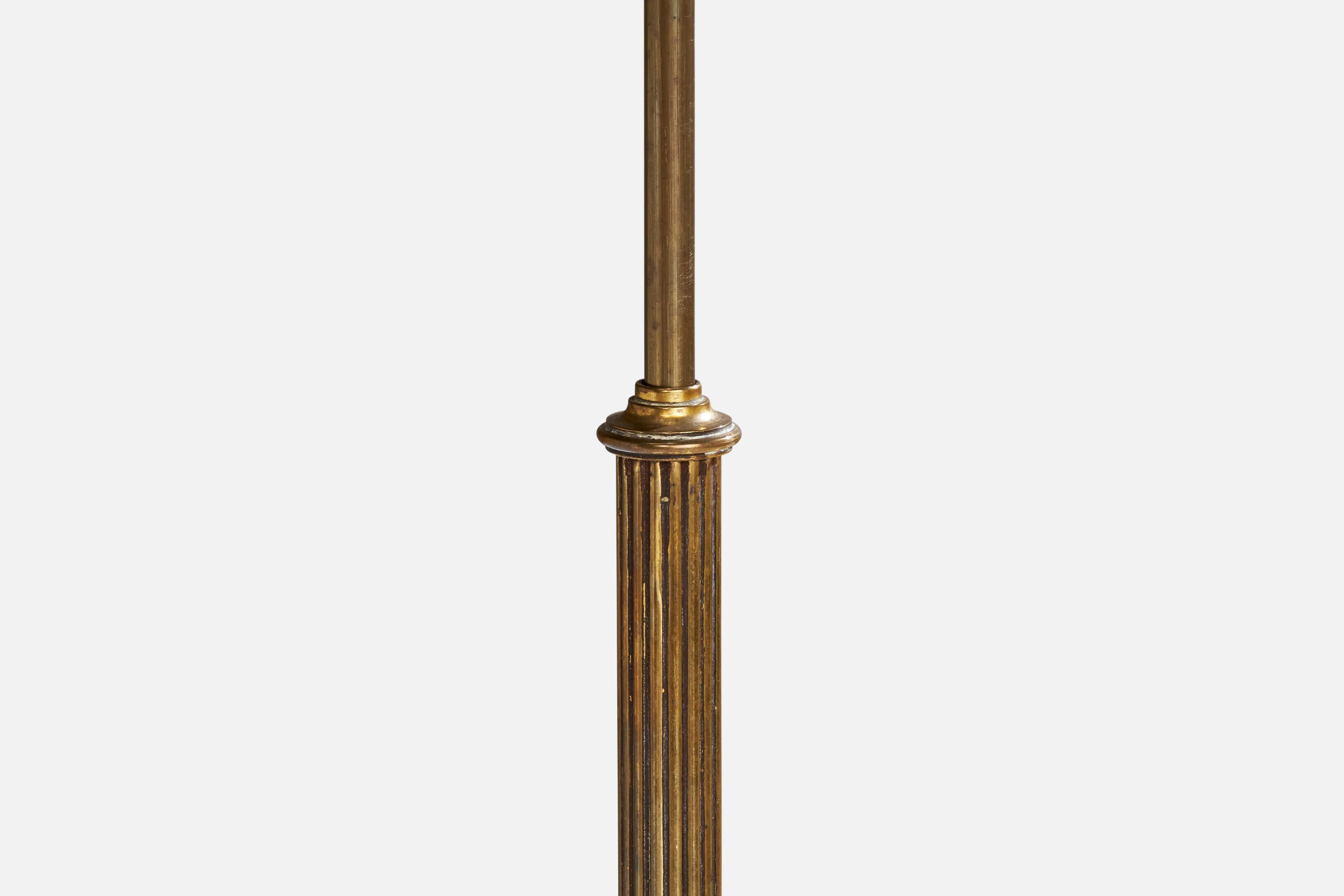Ottone Lampada da terra di design svedese, ottone, tessuto, Svezia, anni '1930 in vendita