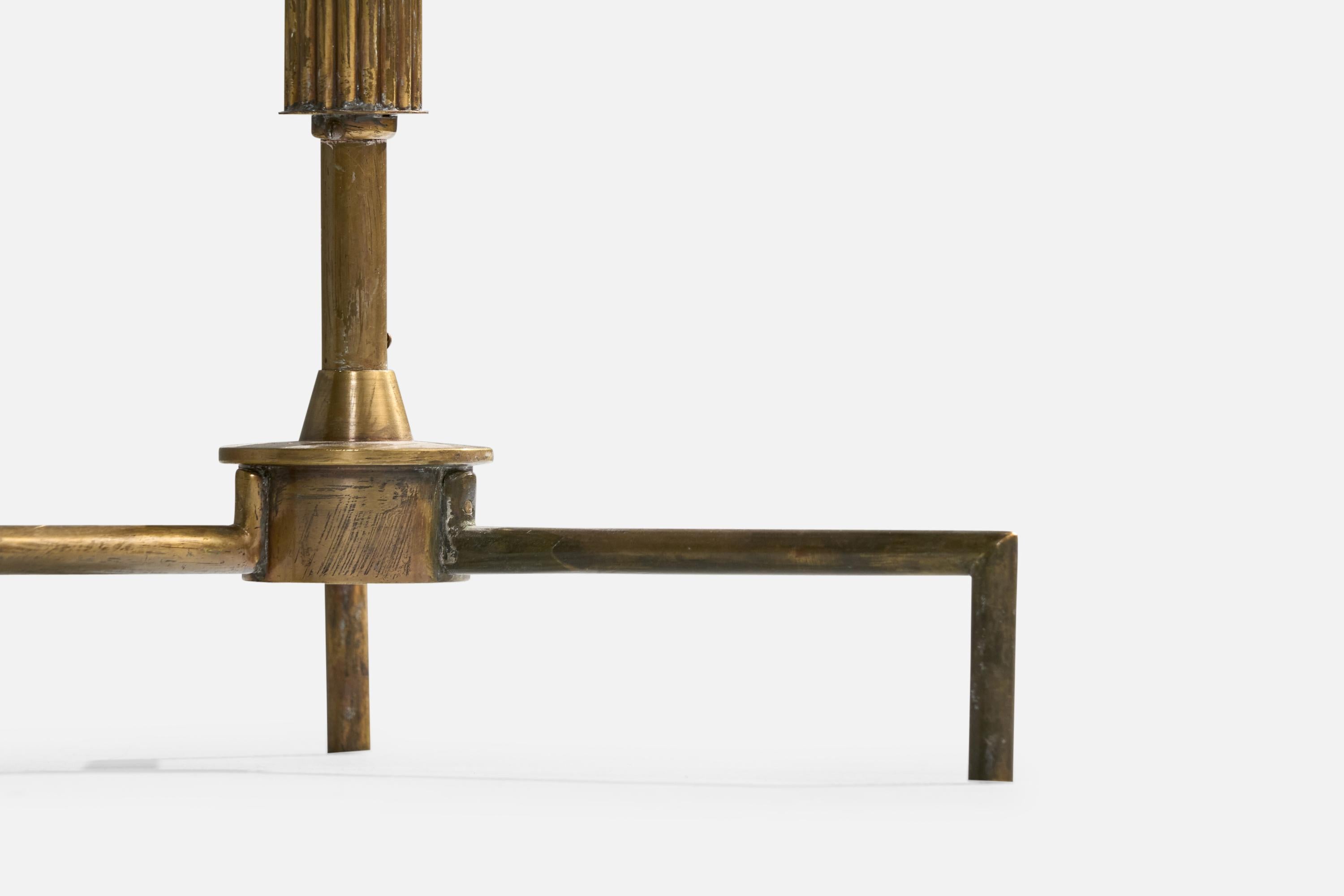 Lampada da terra di design svedese, ottone, tessuto, Svezia, anni '1930 in vendita 1