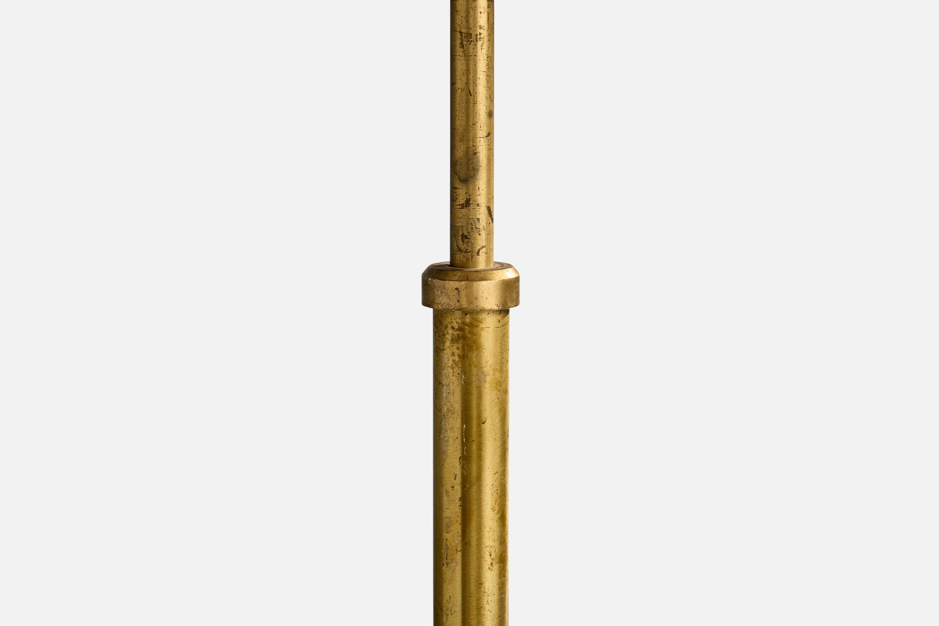 Swedish Designer, Floor Lamp, Brass, Fabric, Sweden, 1930s For Sale 2