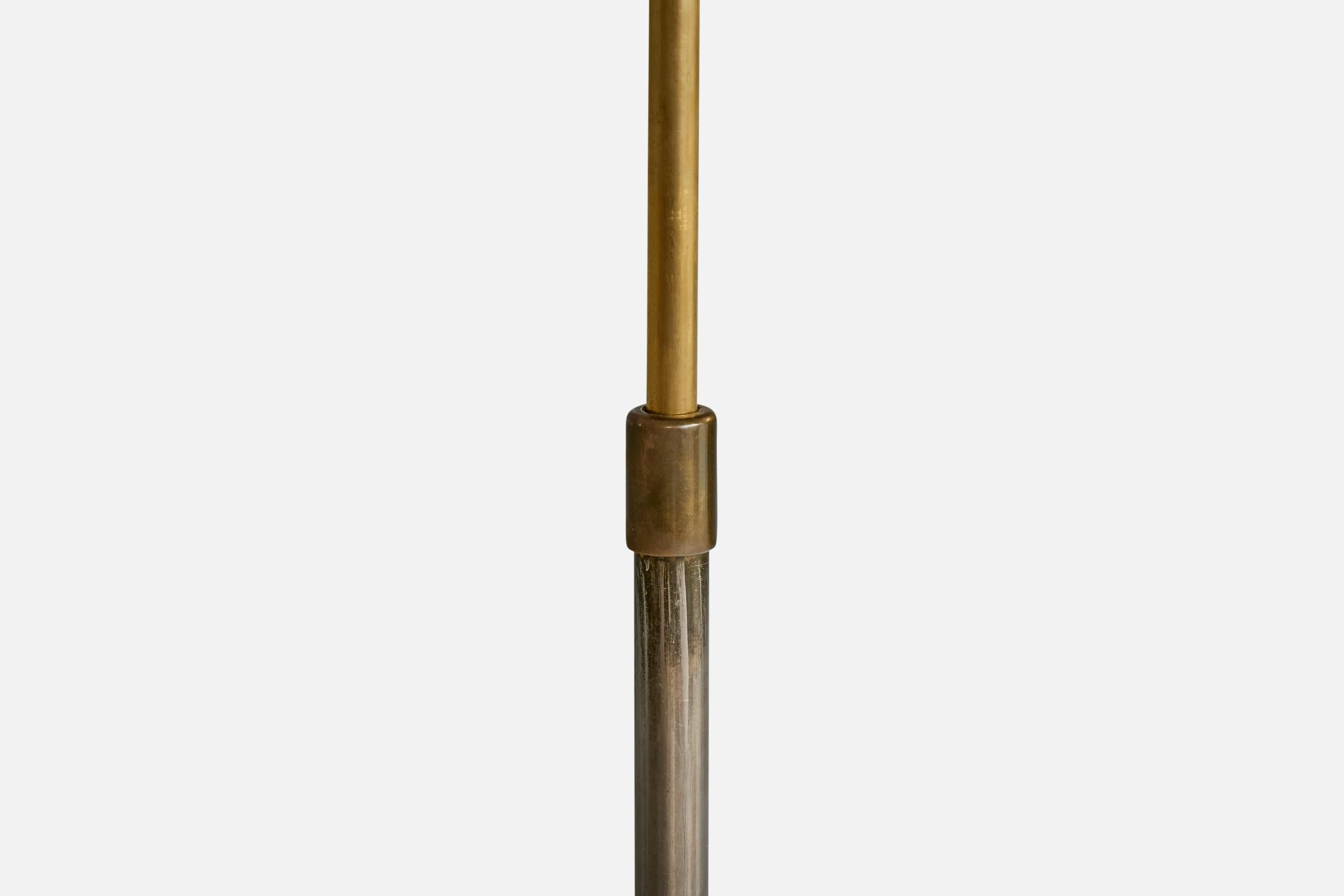 Ottone Lampada da terra di design svedese, ottone, tessuto, Svezia, anni '1930 in vendita