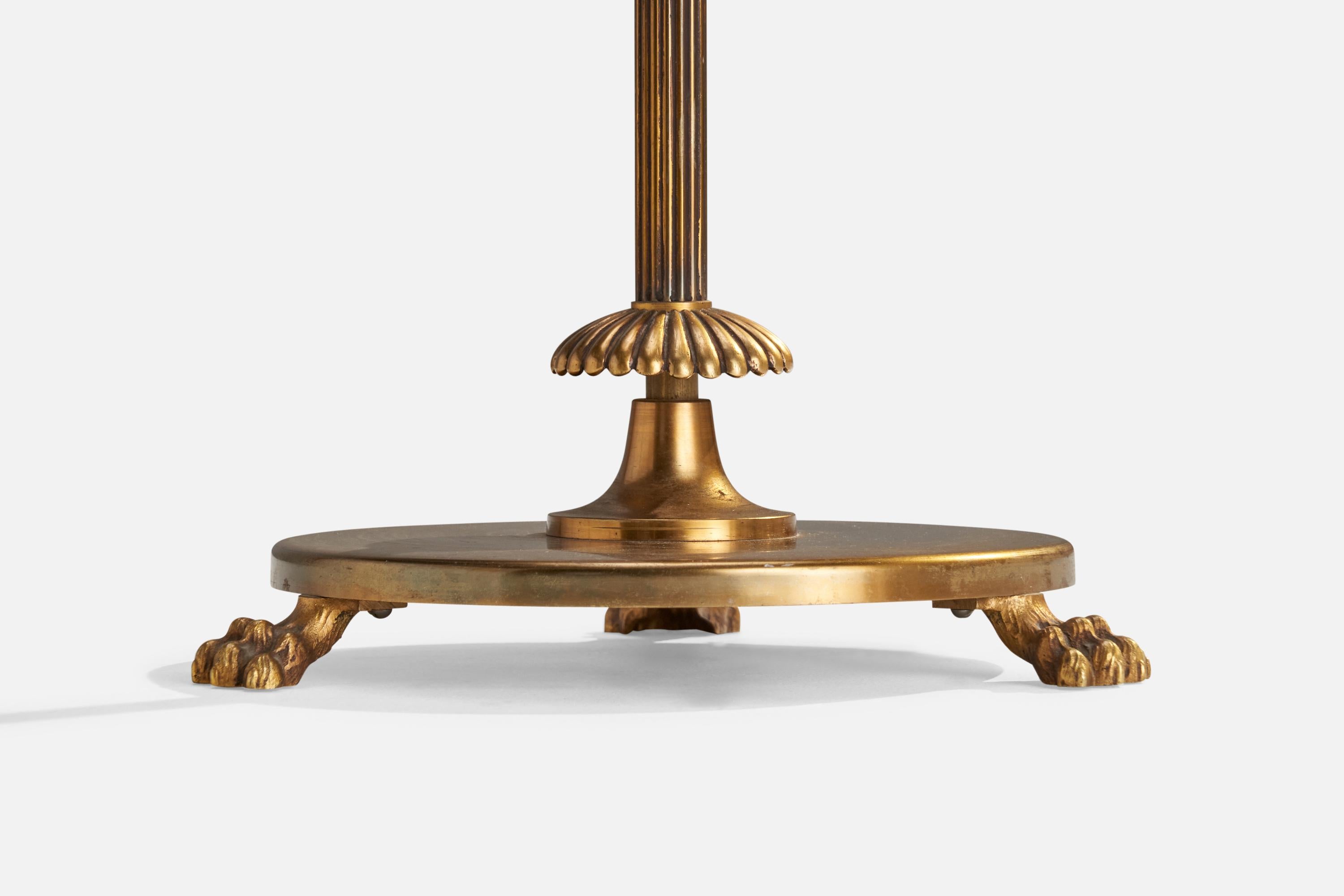 Lampada da terra di design svedese, ottone, tessuto, Svezia, anni '1930 in vendita 1
