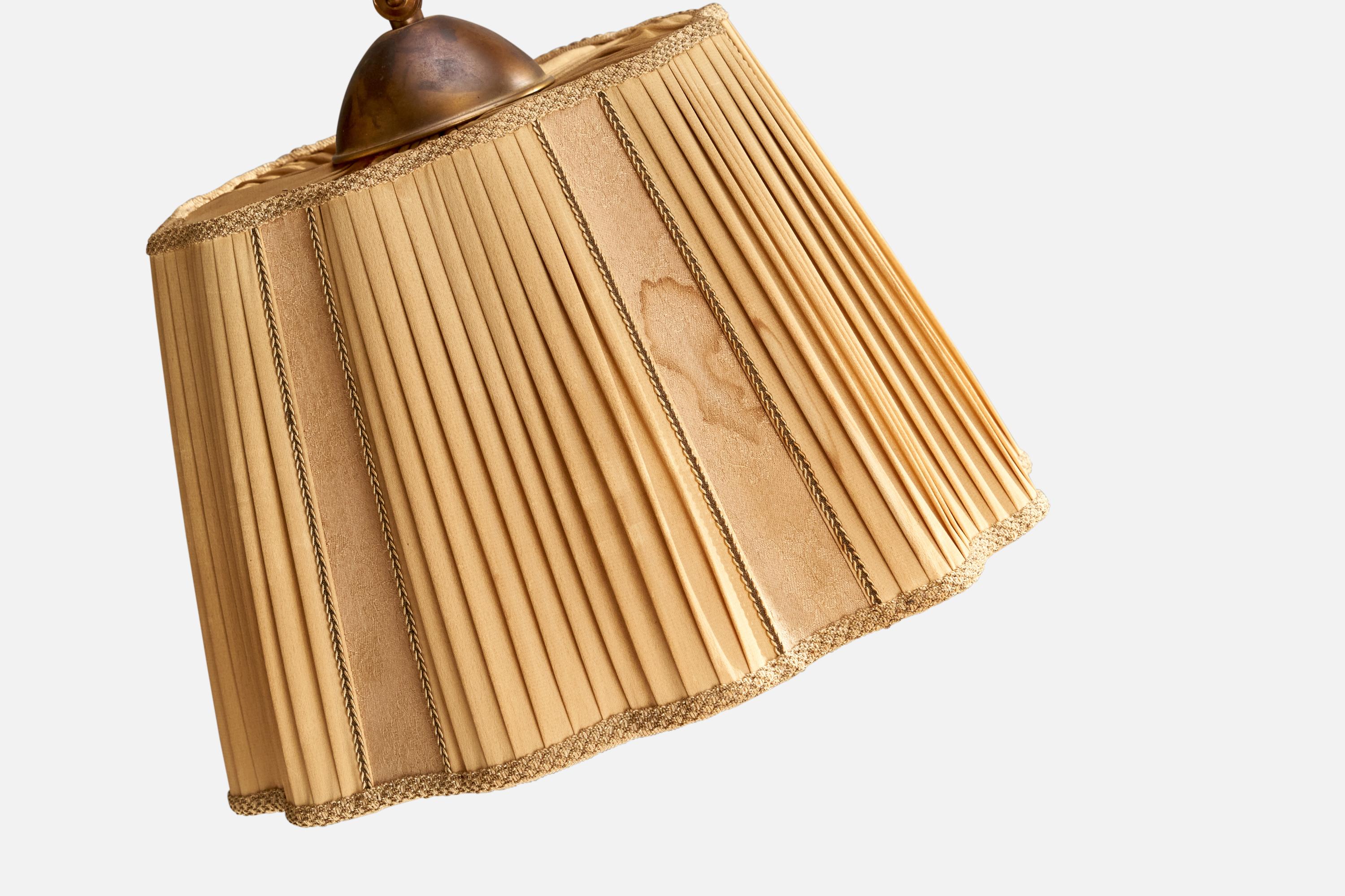 Lampada da terra di design svedese, ottone, tessuto, Svezia, anni '1930 in vendita 1