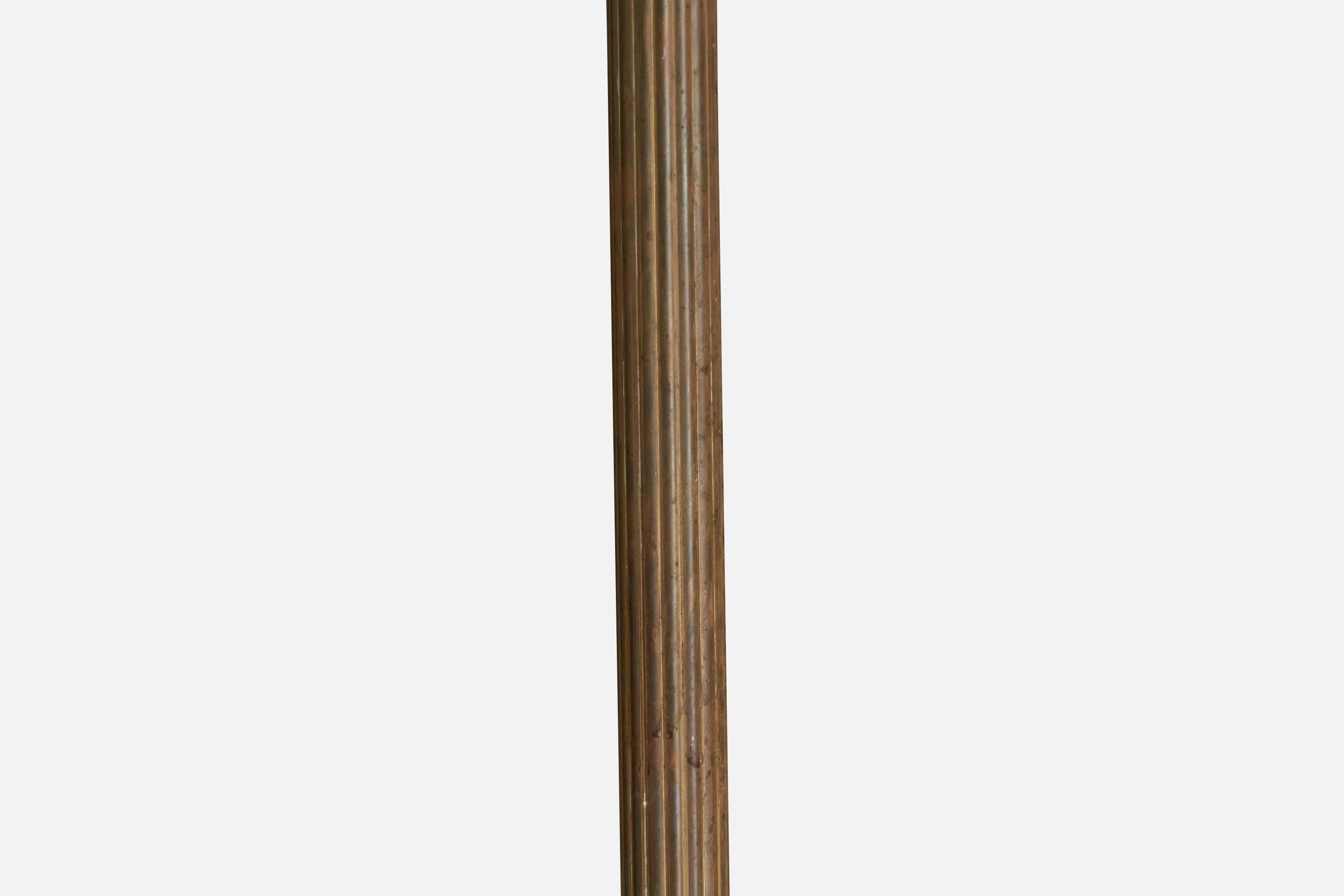 Lampada da terra di design svedese, ottone, tessuto, Svezia, anni '1930 in vendita 1
