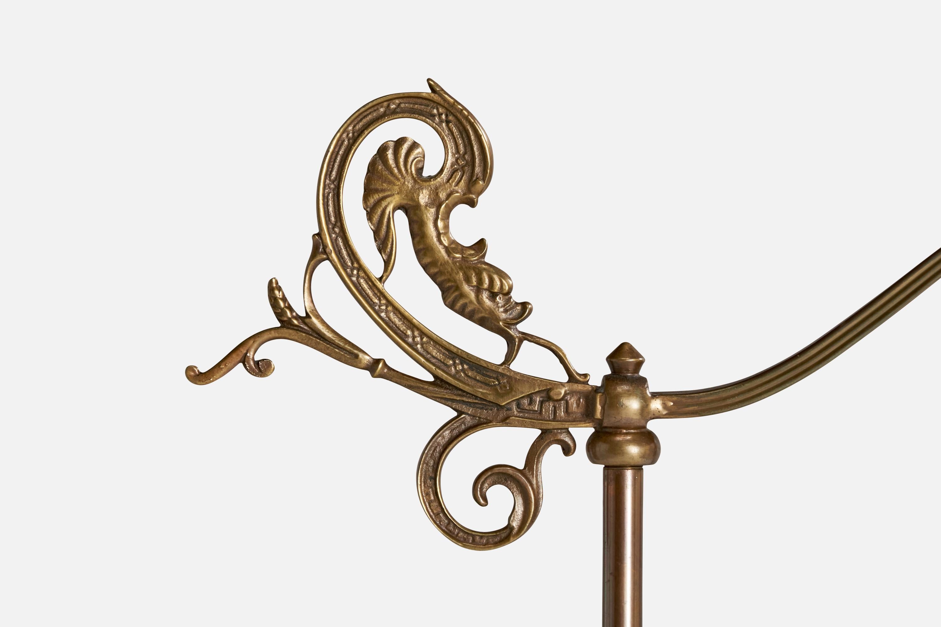 Lampada da terra di design svedese, ottone, tessuto, Svezia, anni '1930 in vendita 1