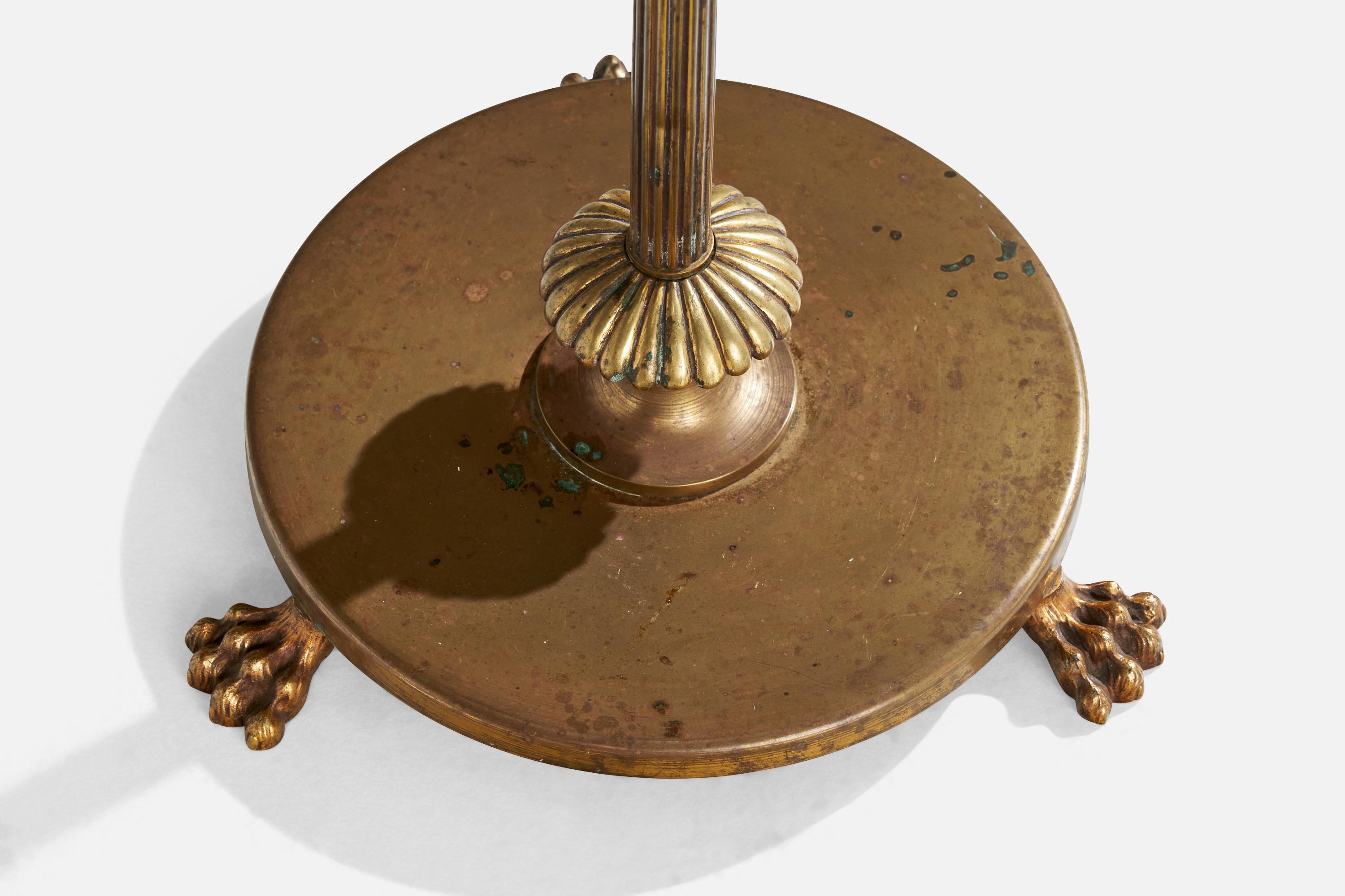 Lampada da terra di design svedese, ottone, tessuto, Svezia, anni '1930 in vendita 1