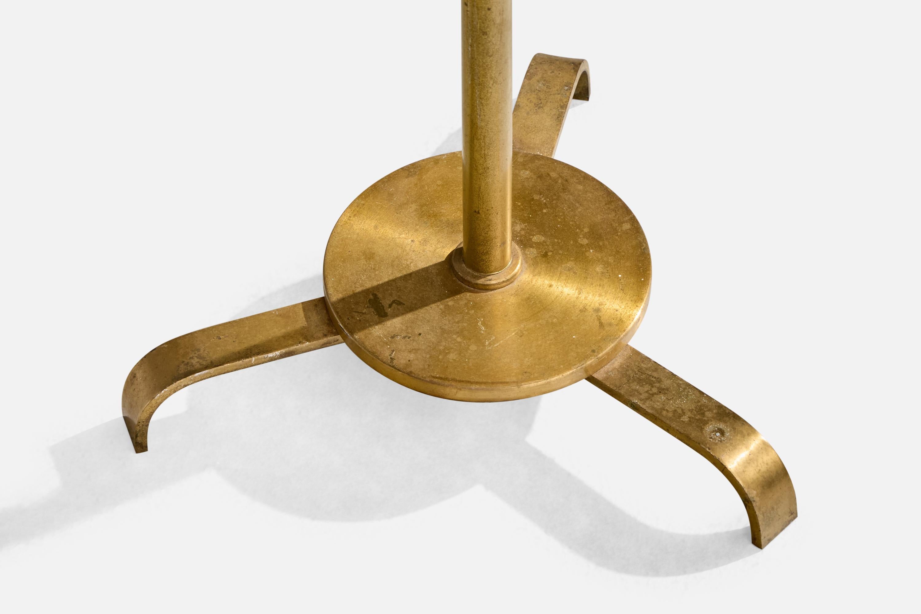 Swedish Designer, Floor Lamp, Brass, Fabric, Sweden, 1930s For Sale 3