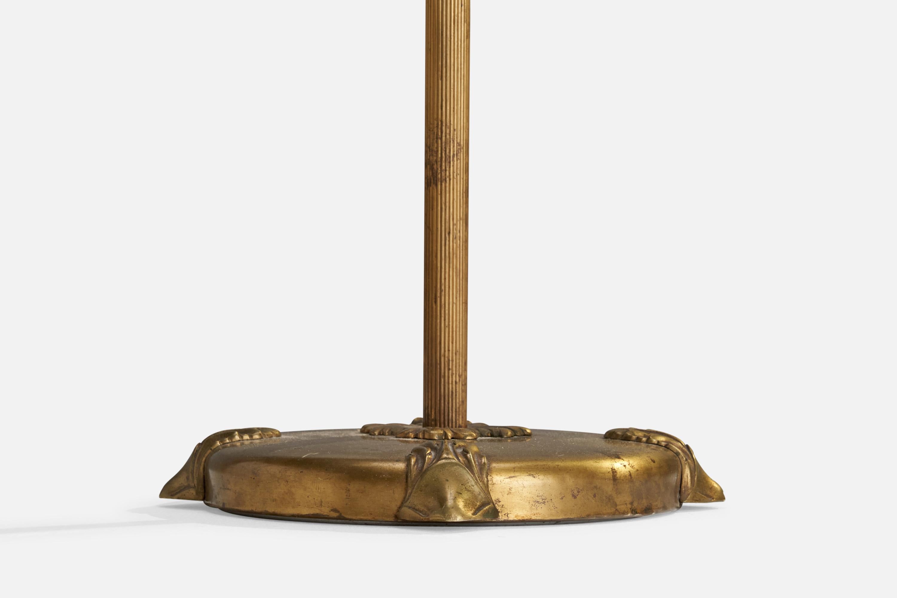 Swedish Designer, Floor Lamp, Brass, Fabric, Sweden, 1930s For Sale 4