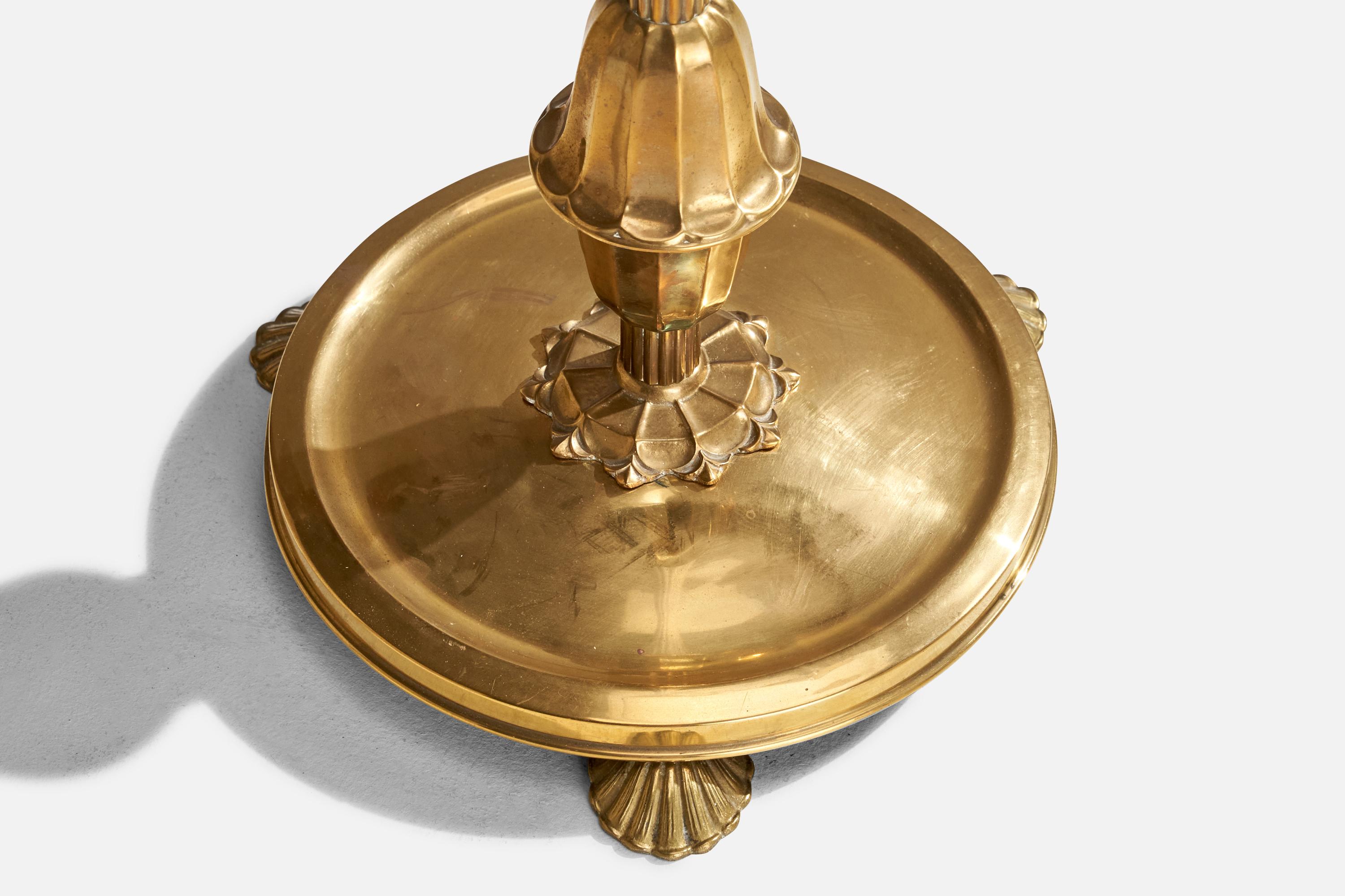Créateur suédois, lampadaire, laiton, tissu, Suède, années 1930 en vente 2