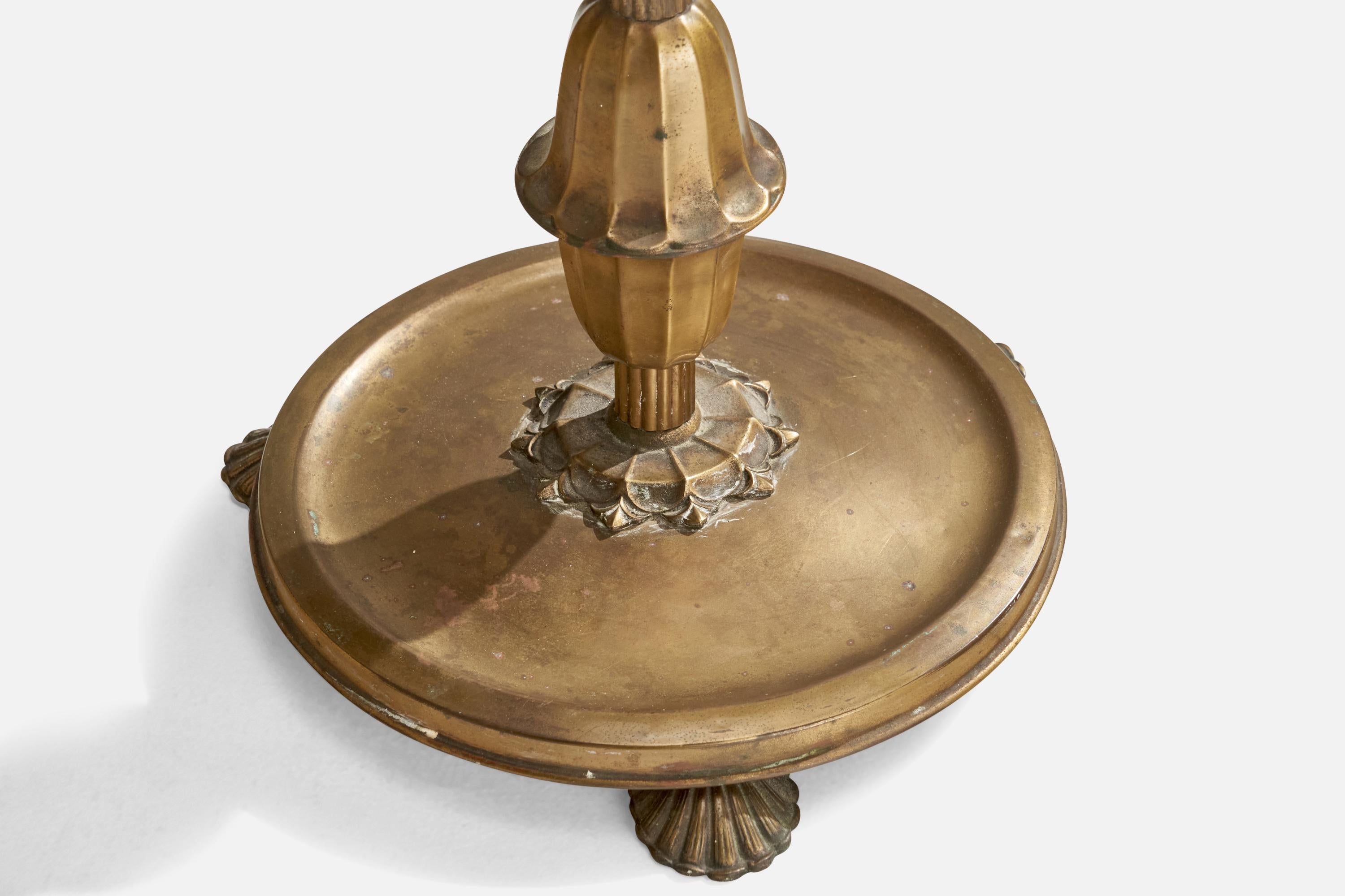 Lampada da terra di design svedese, ottone, tessuto, Svezia, anni '1930 in vendita 2