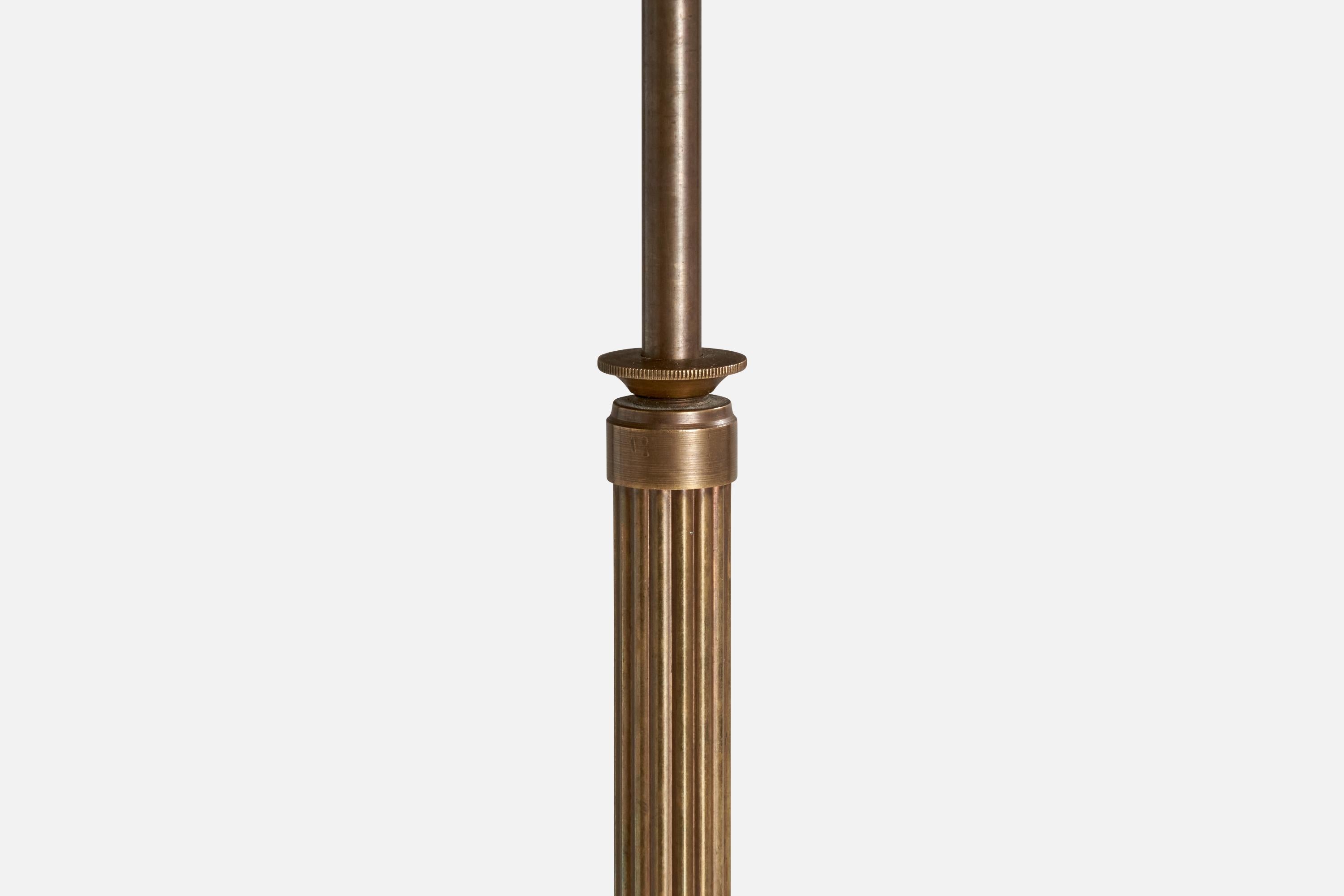 Lampada da terra di design svedese, ottone, tessuto, Svezia, anni '1930 in vendita 2