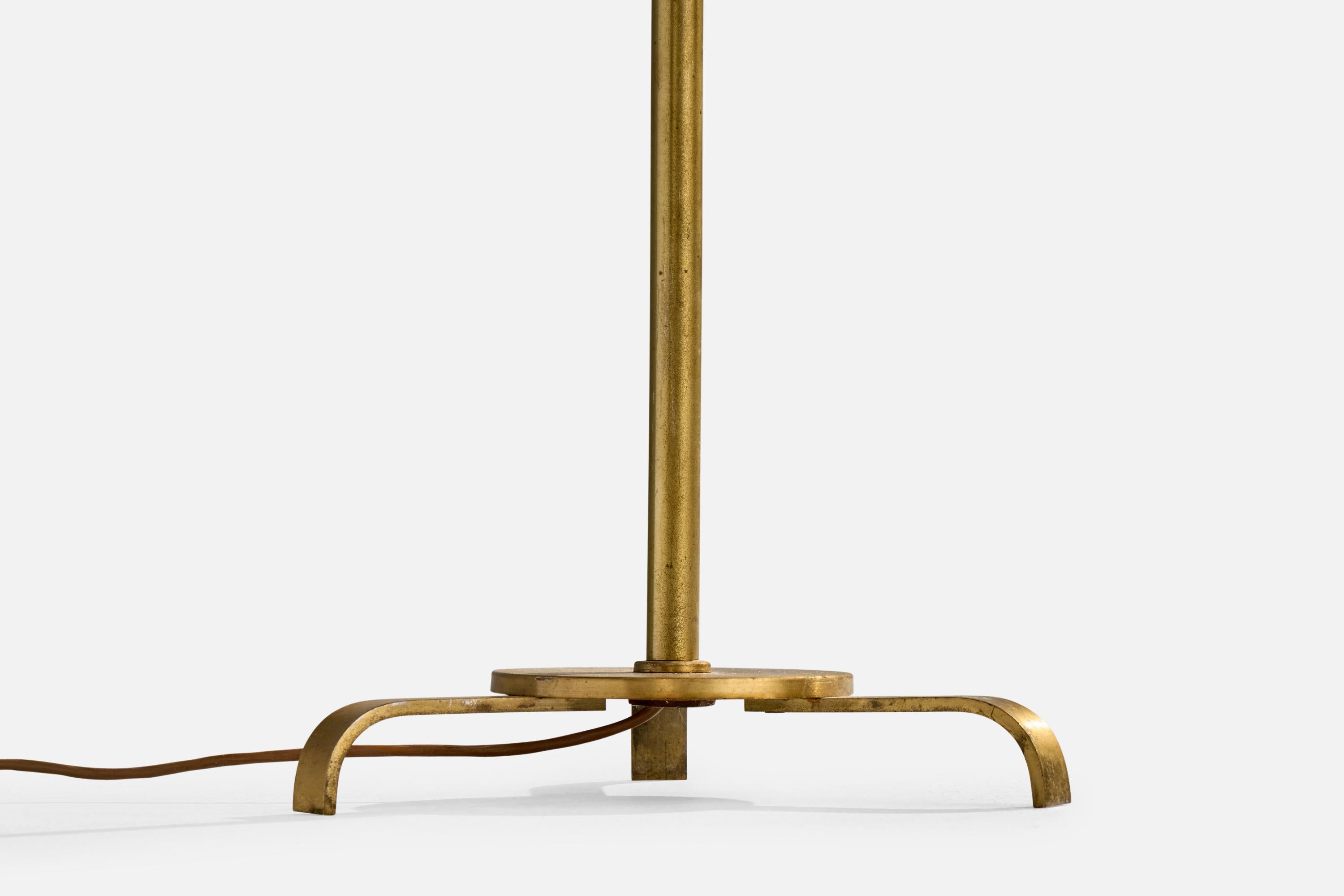 Swedish Designer, Floor Lamp, Brass, Fabric, Sweden, 1930s For Sale 4