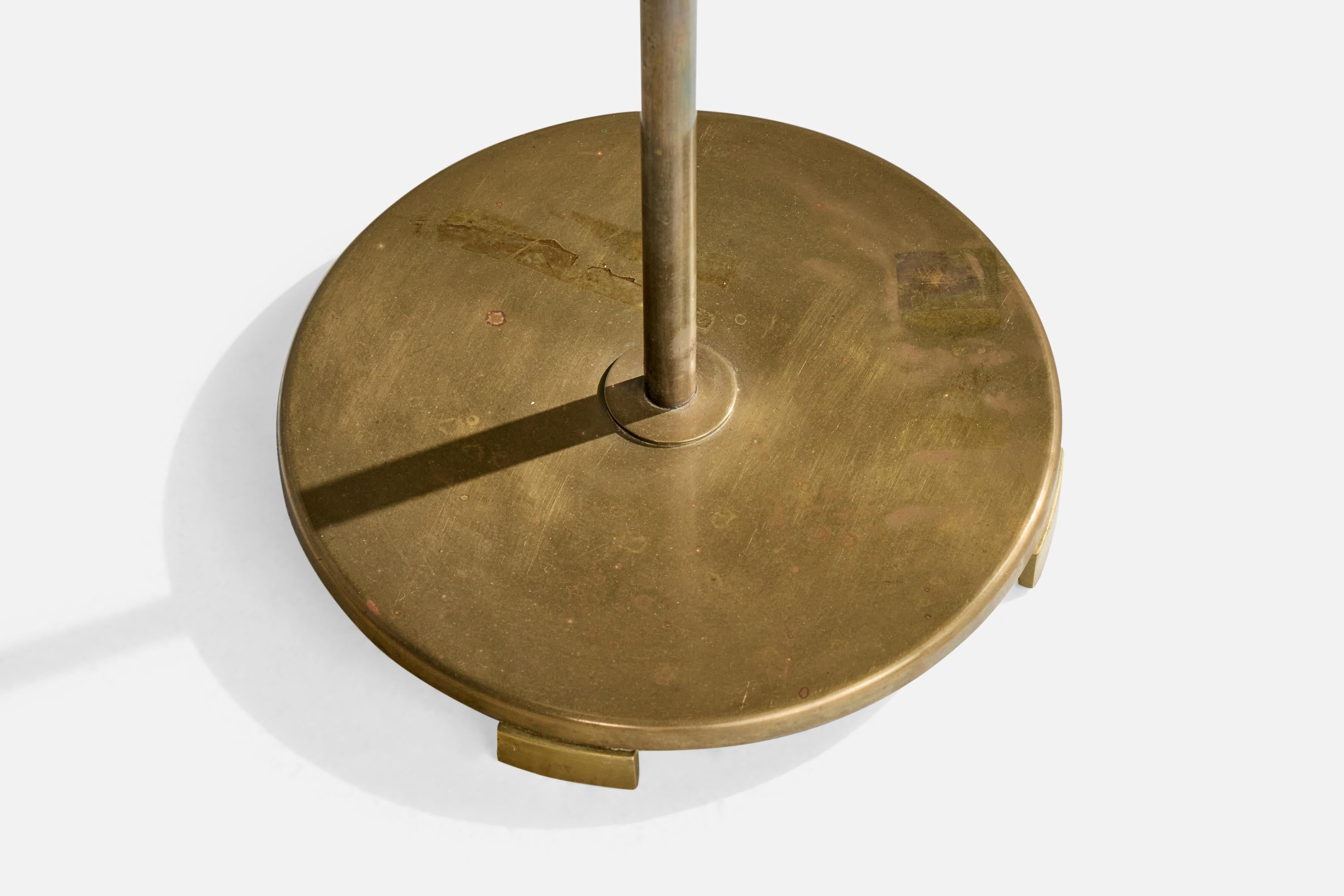Lampada da terra di design svedese, ottone, tessuto, Svezia, anni '1930 in vendita 2