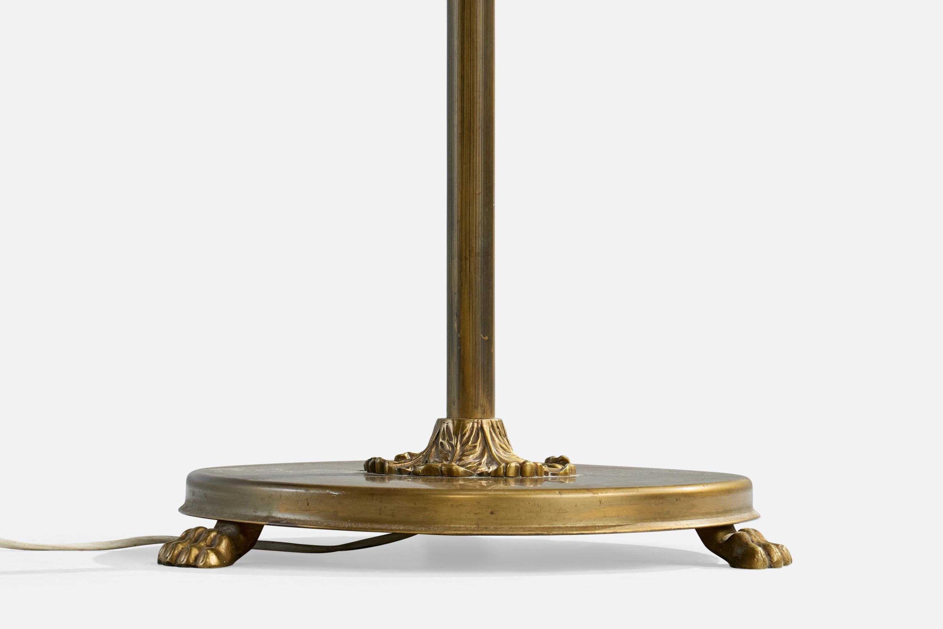 Schwedische Designerin, Stehlampe, Messing, Stoff, Schweden, 1930er Jahre im Angebot 4
