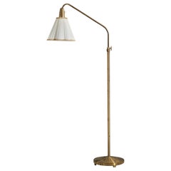 Lampada da terra di design svedese, ottone, tessuto, Svezia, anni '1930