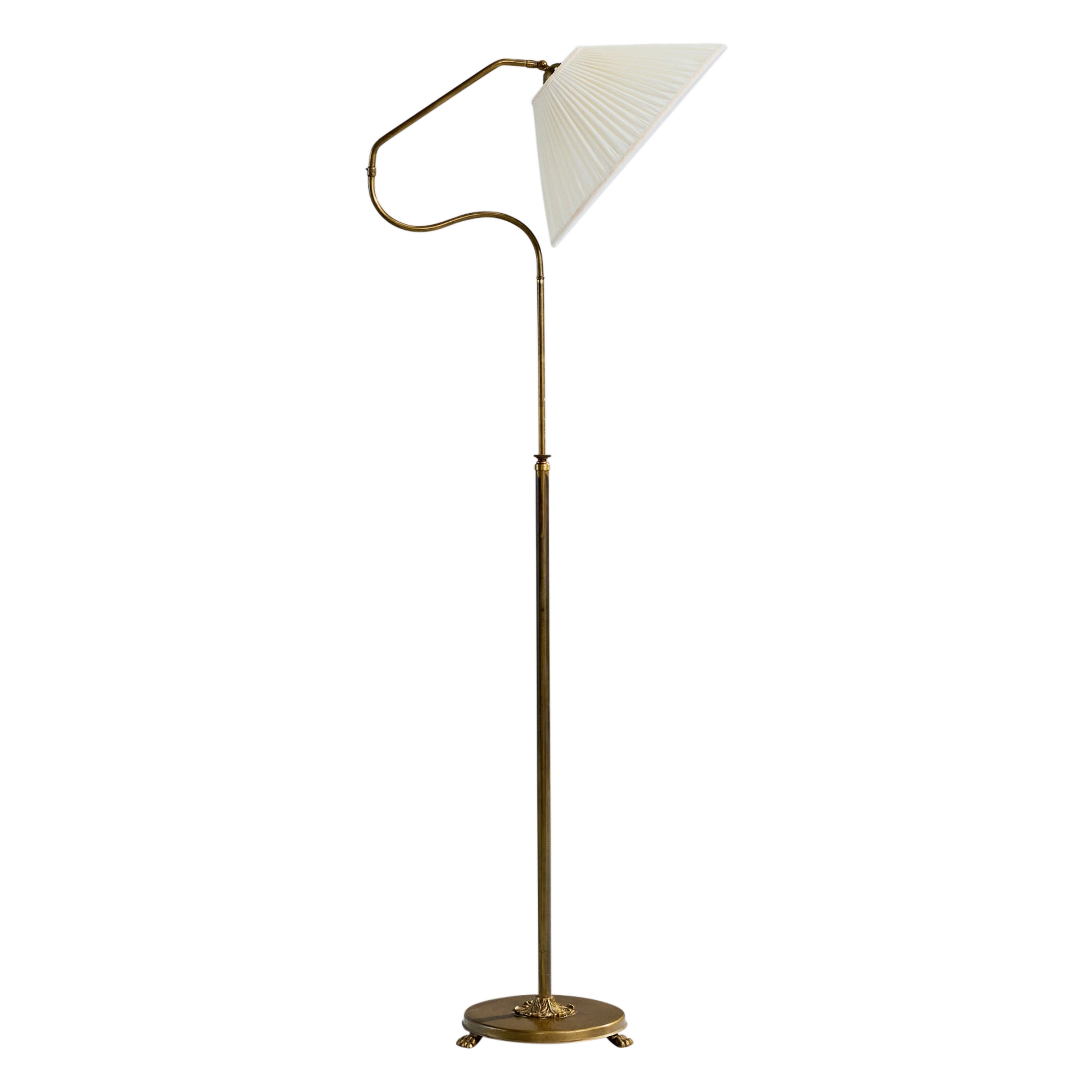 Schwedische Designerin, Stehlampe, Messing, Stoff, Schweden, 1930er Jahre