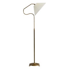 Schwedische Designerin, Stehlampe, Messing, Stoff, Schweden, 1930er Jahre