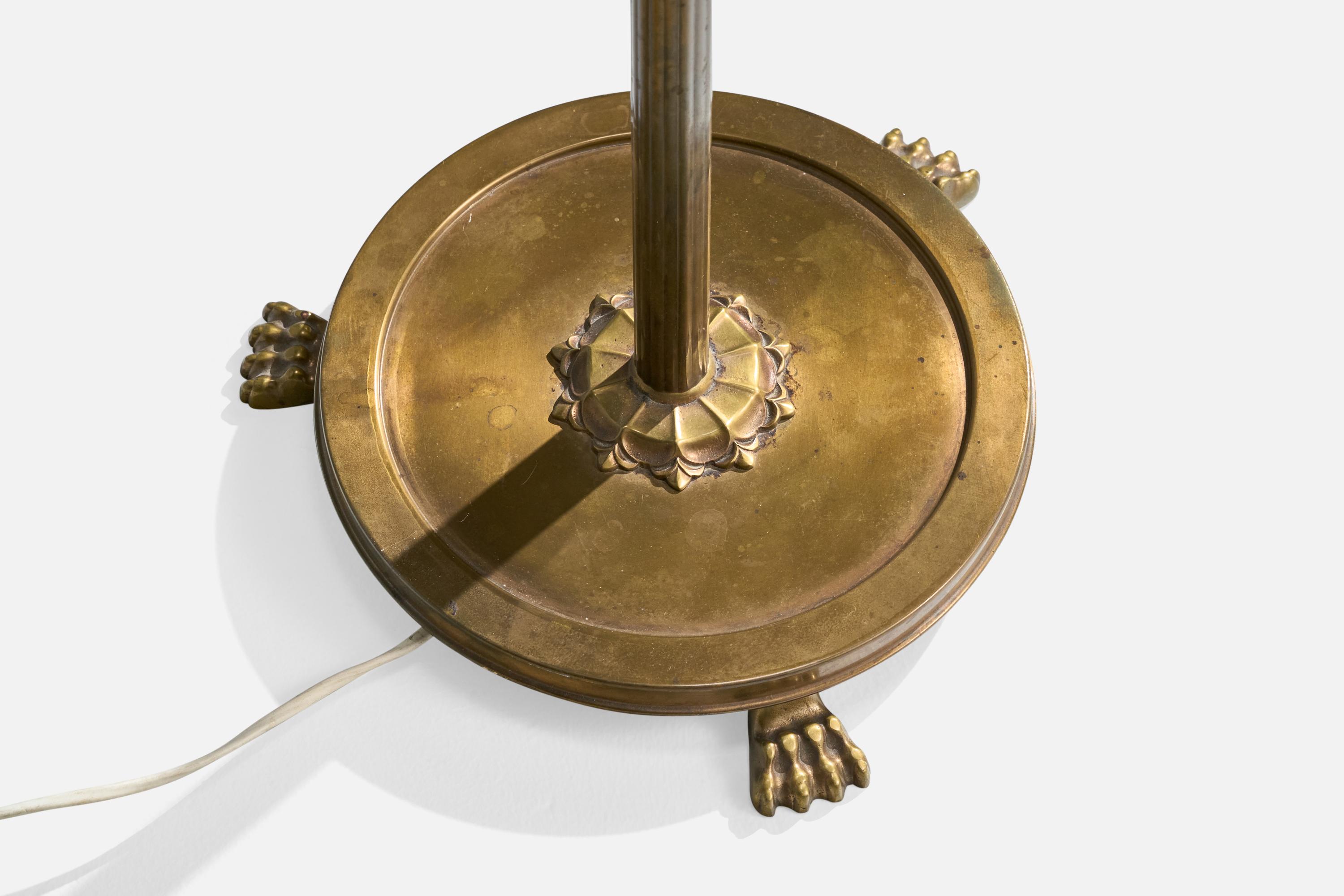 Créateur suédois, lampadaire, laiton, tissu, Suède, années 1940 en vente 4