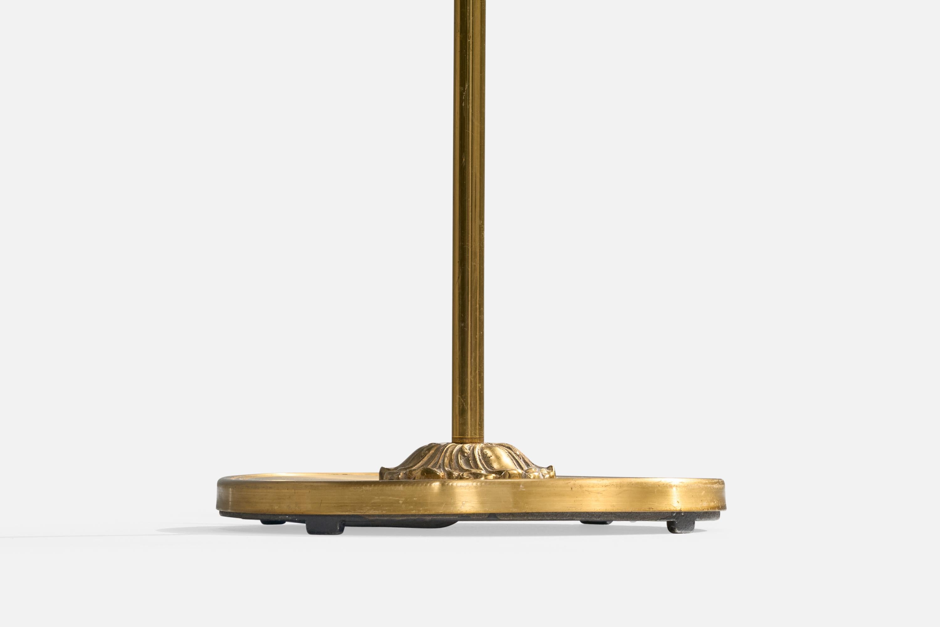 Lampada da terra di design svedese, ottone, tessuto, Svezia, anni '40 in vendita 3