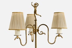Lampada da terra di design svedese, ottone, tessuto, Svezia, anni '40