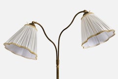 Schwedische Designerin, Stehlampe, Messing, Stoff, Schweden, 1940er Jahre