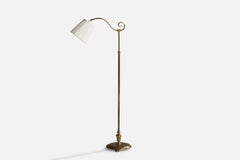 Swedish Designer, Floor Lamp, Brass, Fabric, Sweden, 1940s