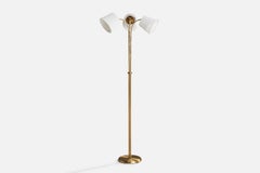 Swedish Designer, Floor Lamp, Brass, Fabric, Sweden, 1940s