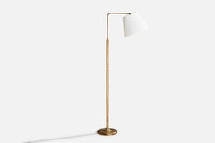 Swedish Designer, Floor Lamp, Brass, Fabric, Sweden, 1940s