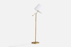 Swedish Designer, Floor Lamp, Brass, Fabric, Sweden, 1940s