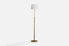 Swedish Designer, Floor Lamp, Brass, Fabric, Sweden, 1940s