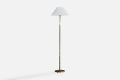 Swedish Designer, Floor Lamp, Brass, Fabric, Sweden, 1940s