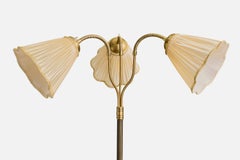 Swedish Designer, Floor Lamp, Brass, Fabric, Sweden, 1940s
