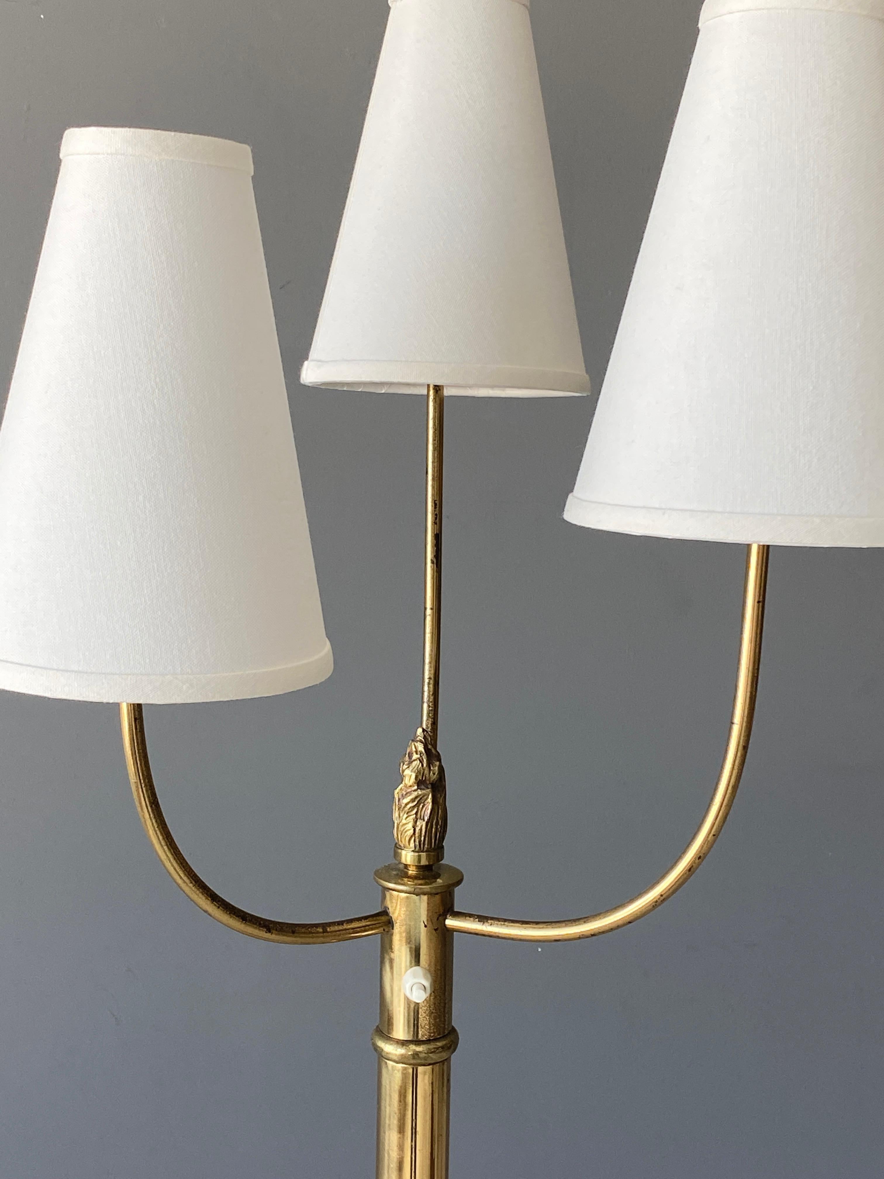 Scandinavian Modern Swedish Designer, Floor Lamp, Brass, Fabric, Sweden 1940s