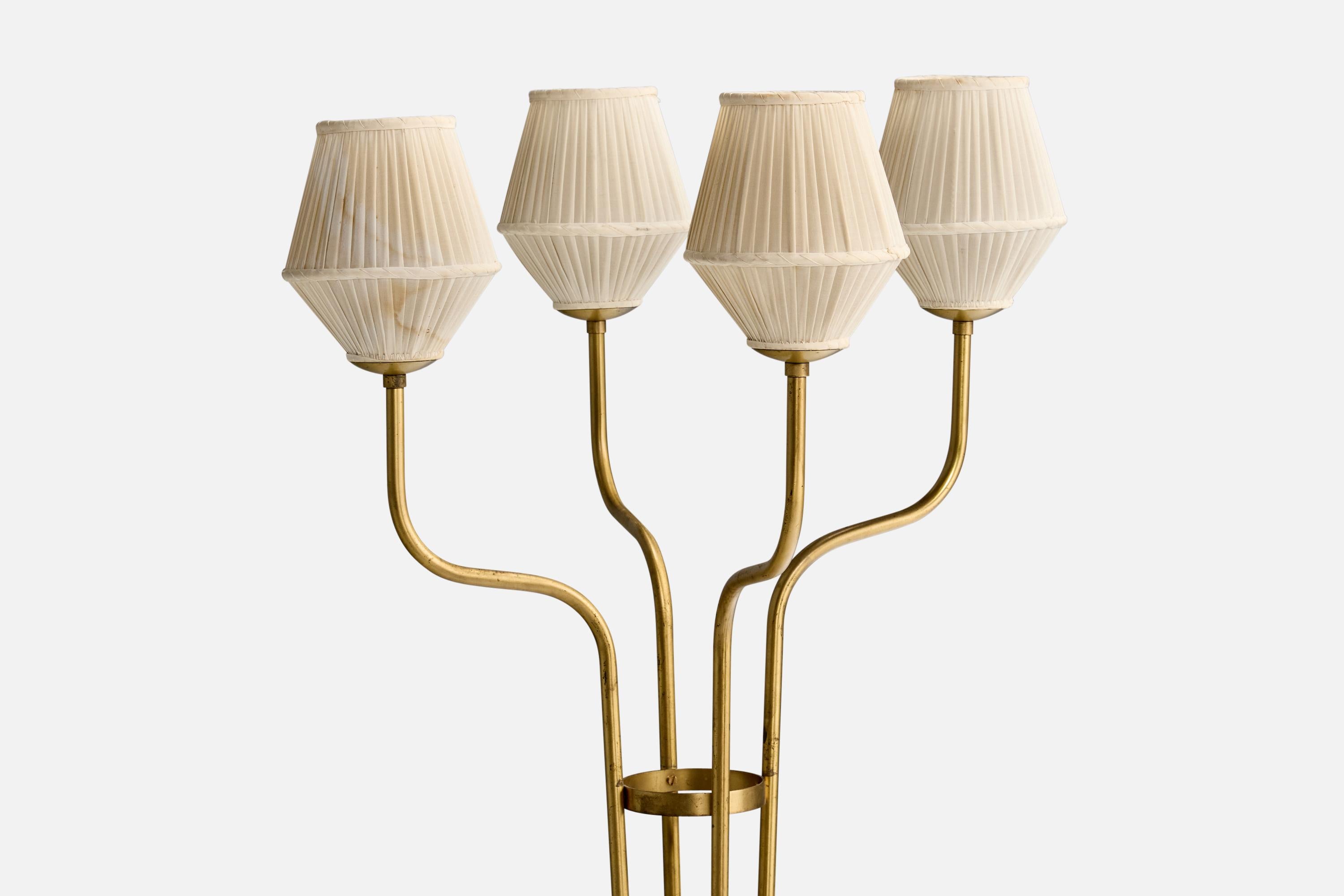 Suédois Créateur suédois, lampadaire, laiton, tissu, Suède, années 1940 en vente