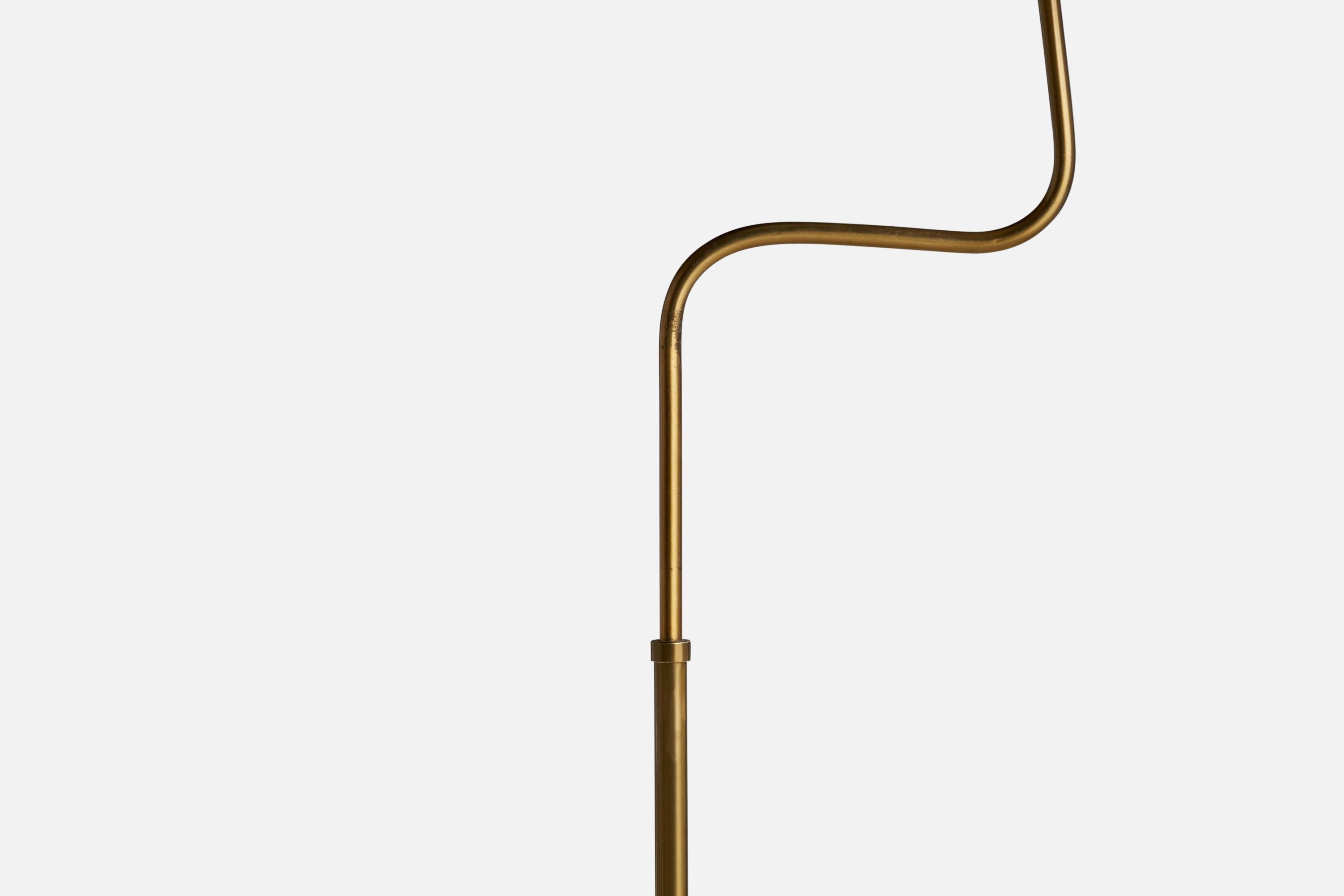 Swedish Designer, Floor Lamp, Brass, Fabric, Sweden, 1940s In Good Condition In High Point, NC