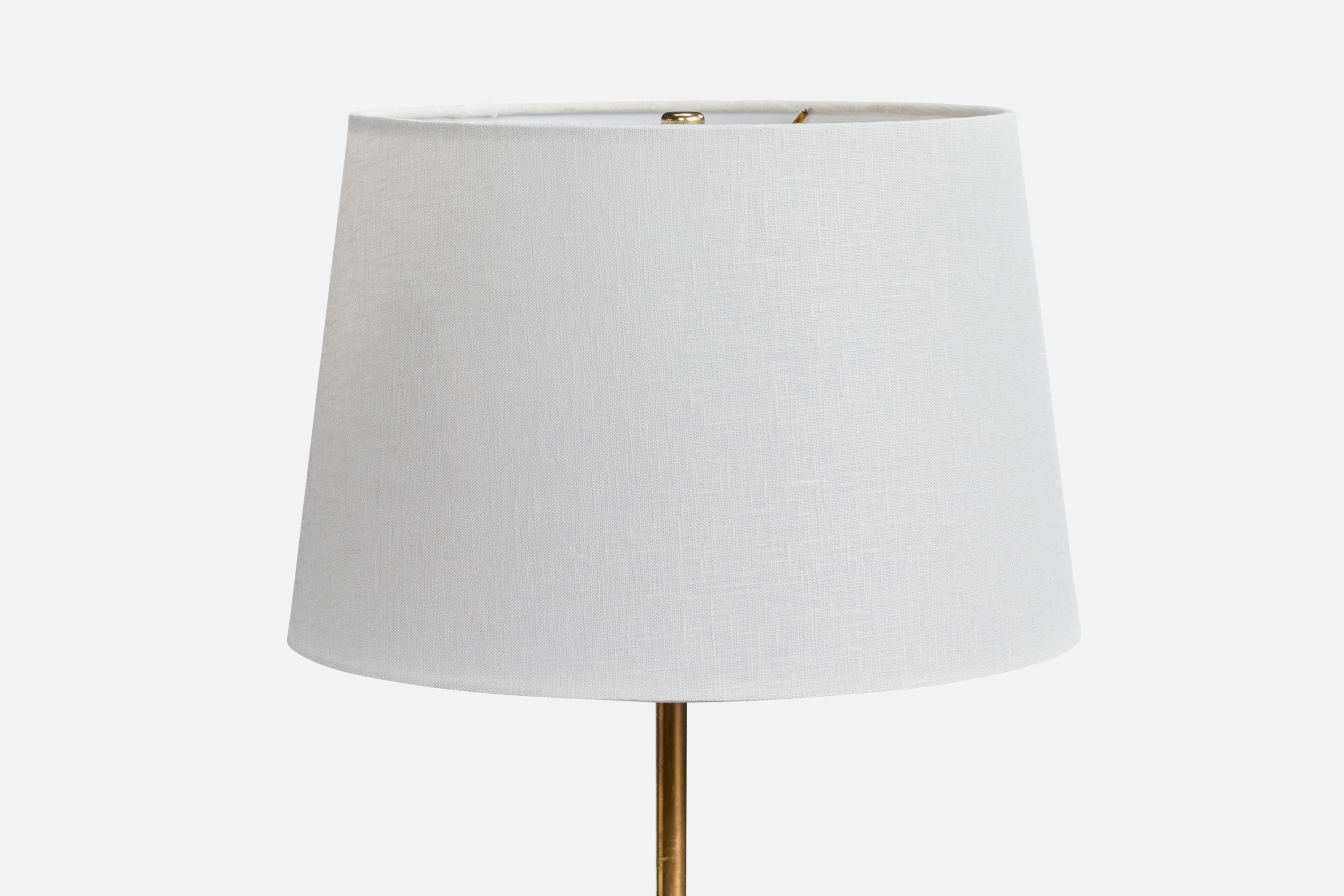 Svedese Lampada da terra di design svedese, ottone, tessuto, Svezia, anni '40 in vendita