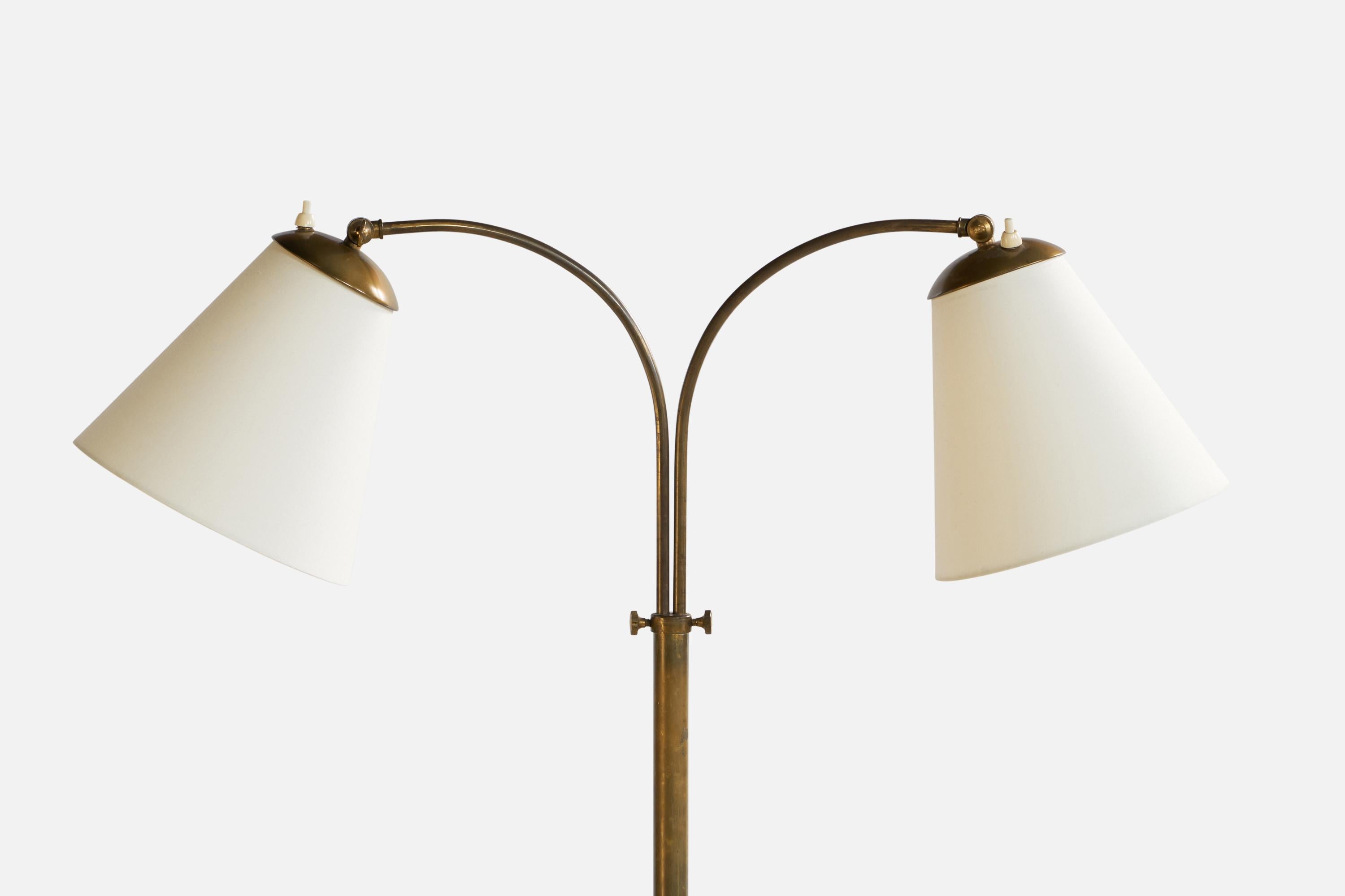 Swedish Designer, Floor Lamp, Brass, Fabric, Sweden, 1940s For Sale 1