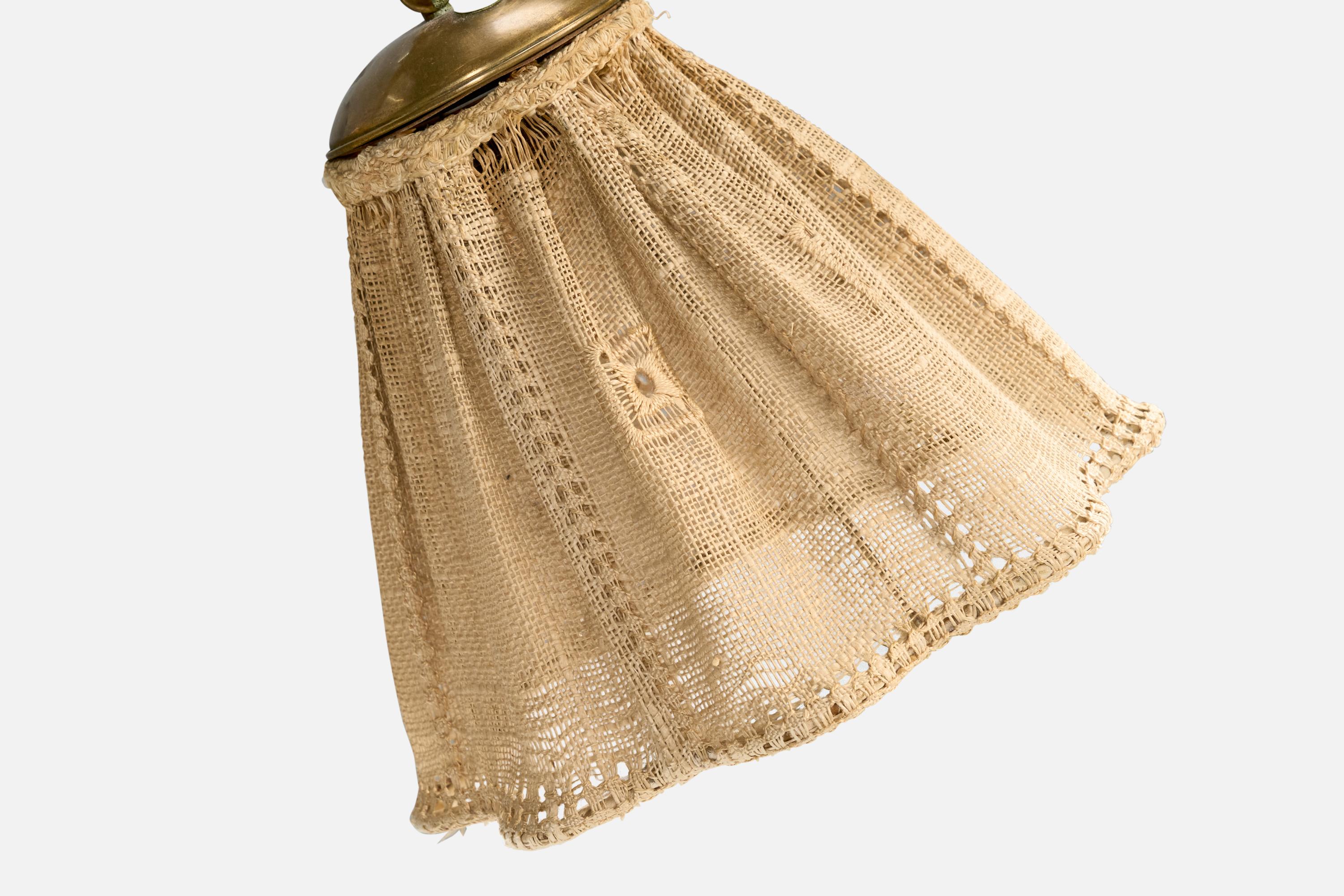 Mid-20th Century Swedish Designer, Floor Lamp, Brass, Fabric, Sweden, 1940s For Sale