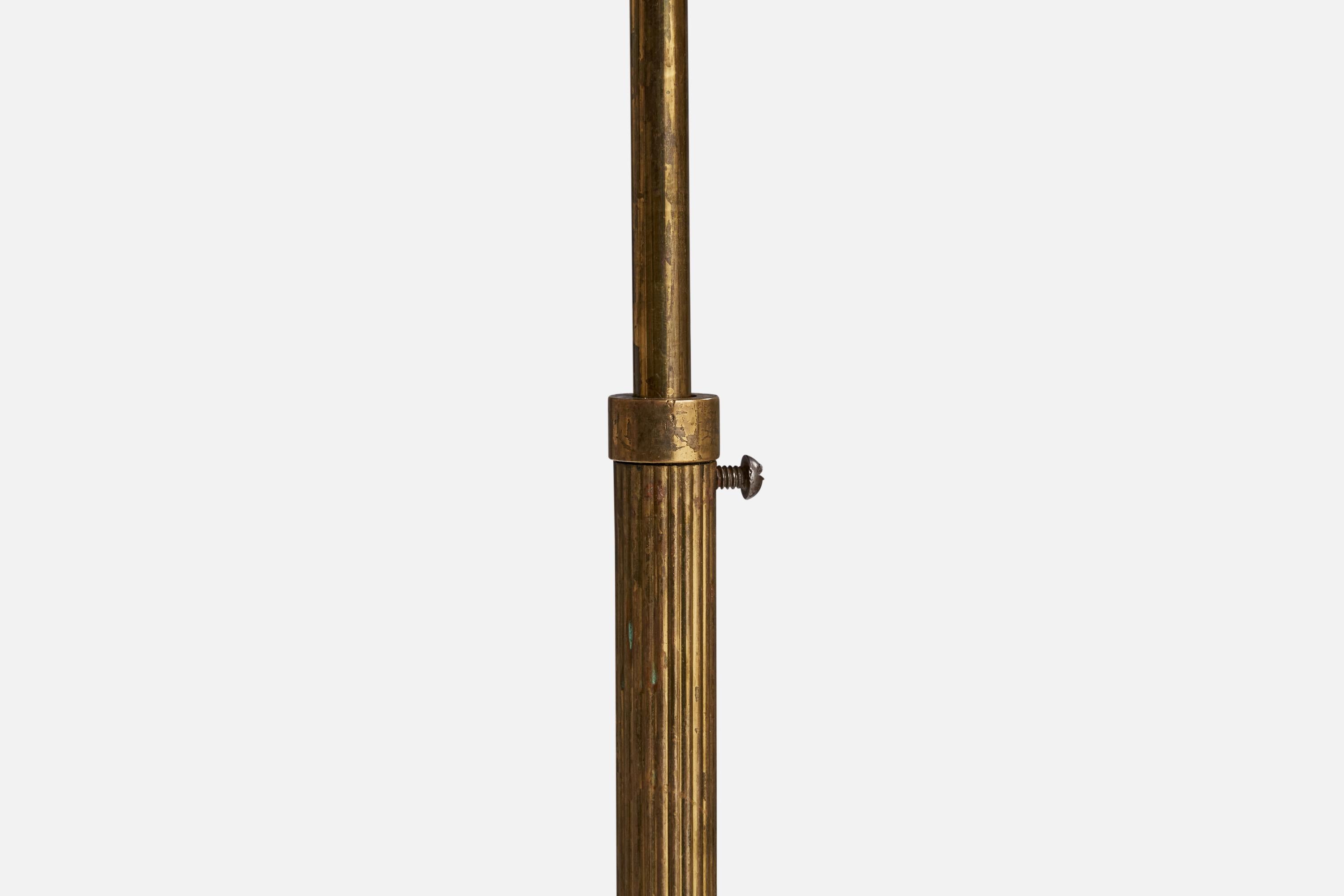 Swedish Designer, Floor Lamp, Brass, Fabric, Sweden, 1940s 1