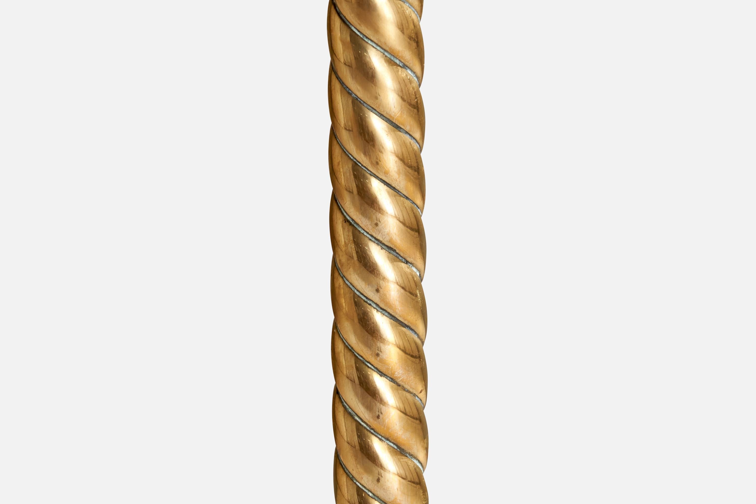 Metà XX secolo Lampada da terra di design svedese, ottone, tessuto, Svezia, anni '40 in vendita