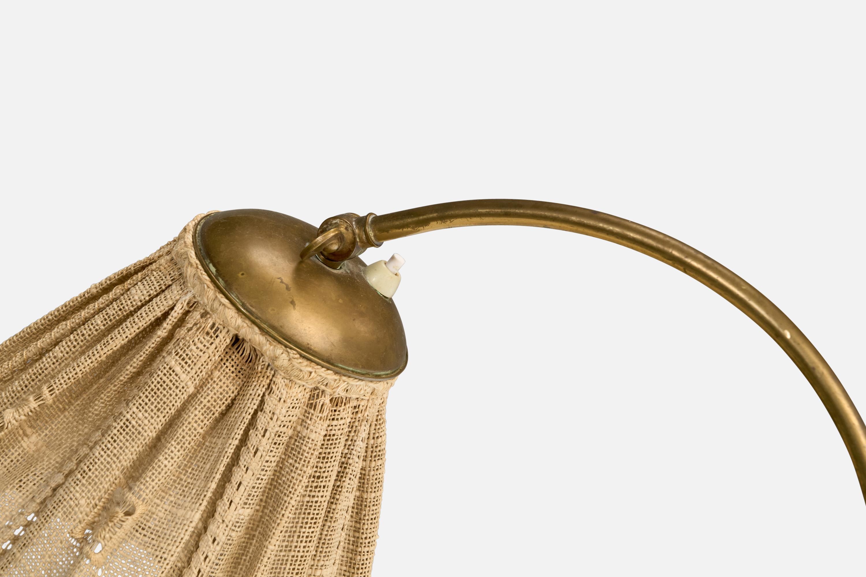 Swedish Designer, Floor Lamp, Brass, Fabric, Sweden, 1940s For Sale 1